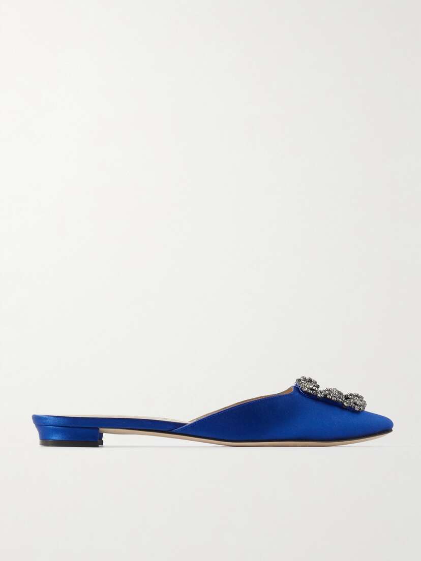 Manolo Blahnik Hangisi Crystal-embellished Satin Slippers