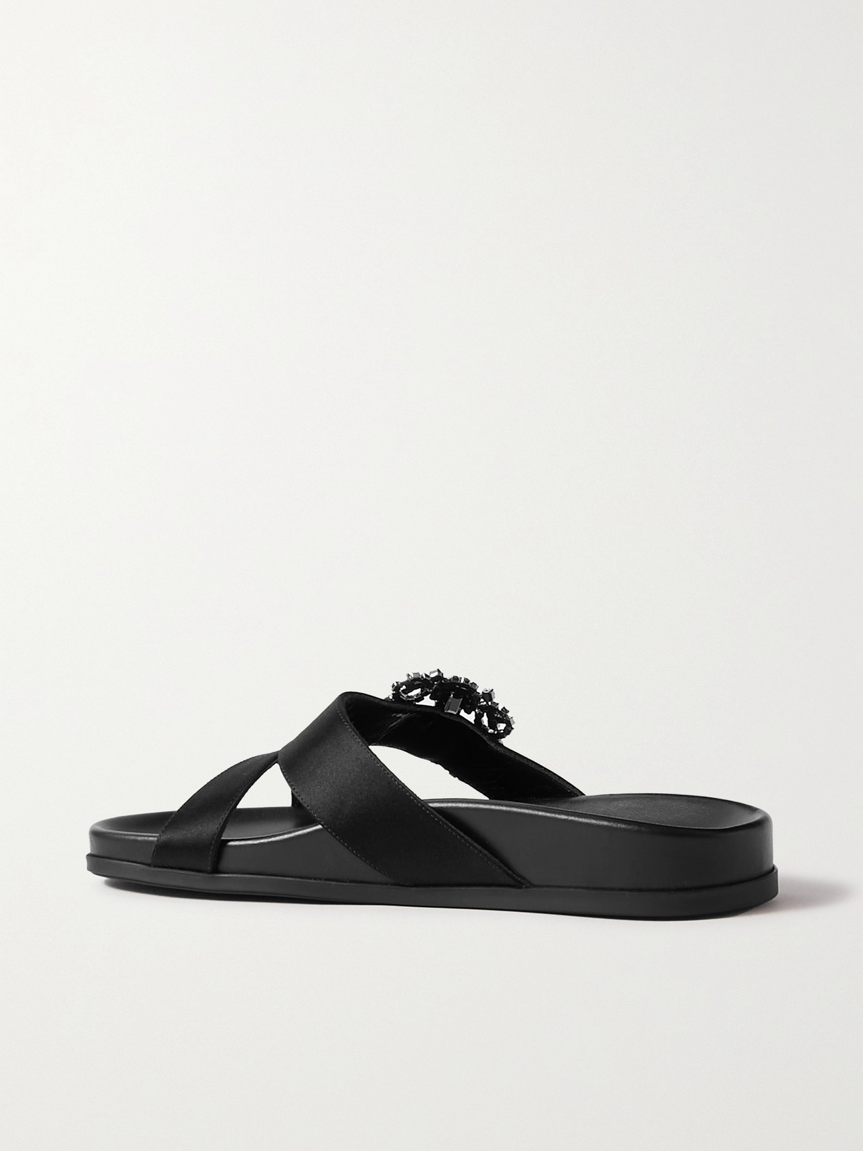 Manolo Blahnik Chilanghi Crystal Buckle Slide Sandals In Black