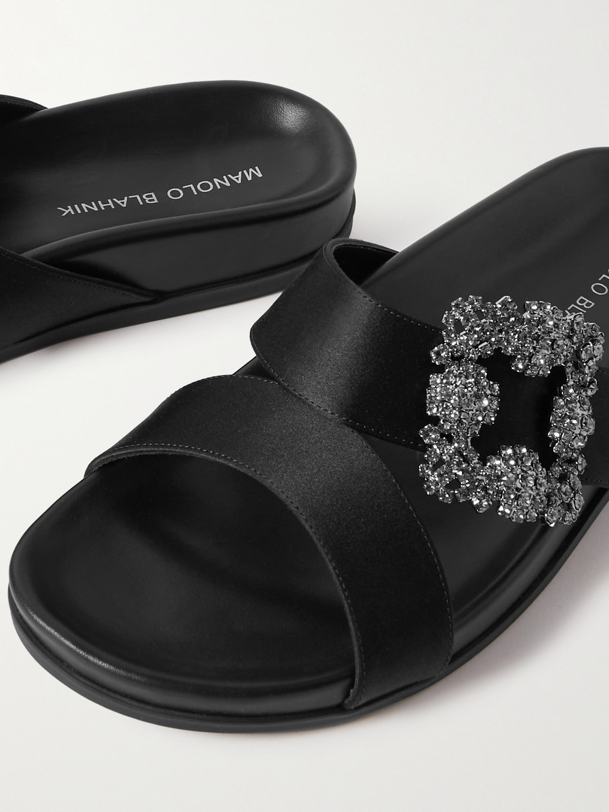 Shop Manolo Blahnik Chilanghi Buckled Satin Slides In Black