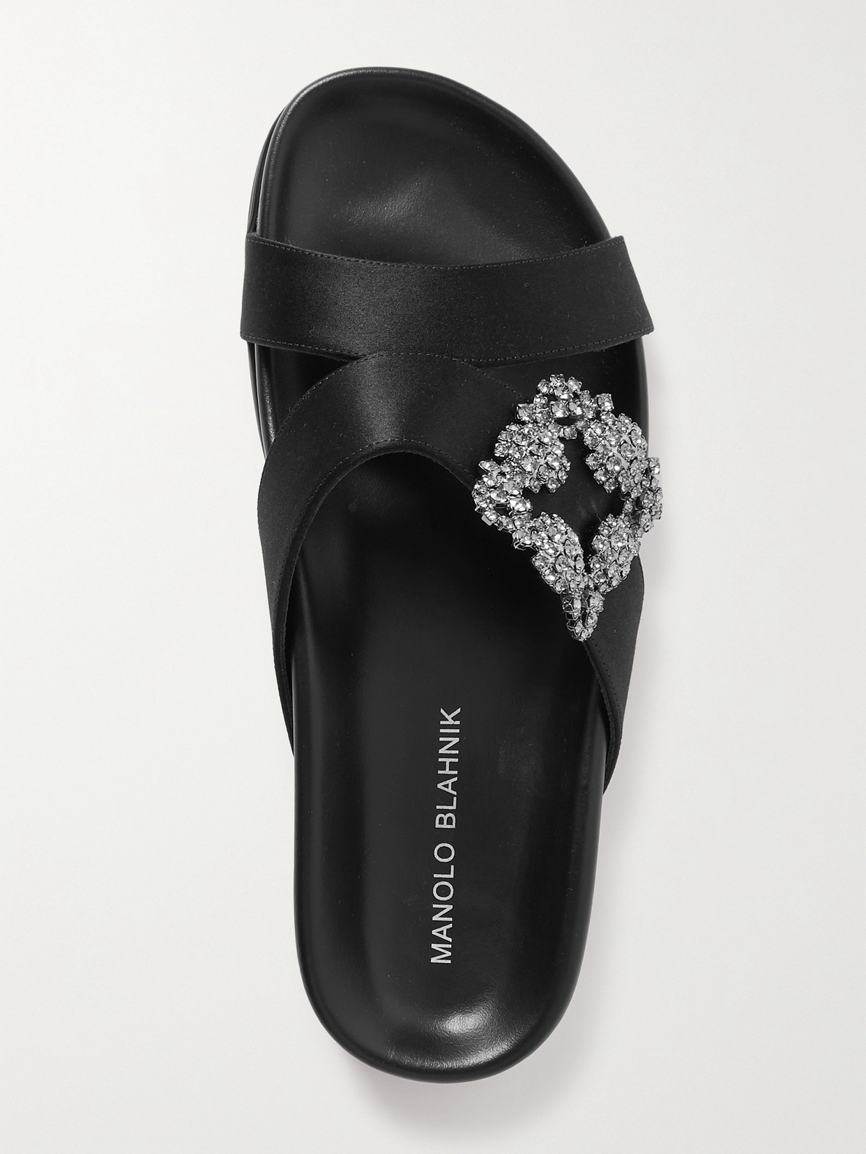 Manolo Blahnik Chilanghi Crystal Buckle Slide Sandals In Black