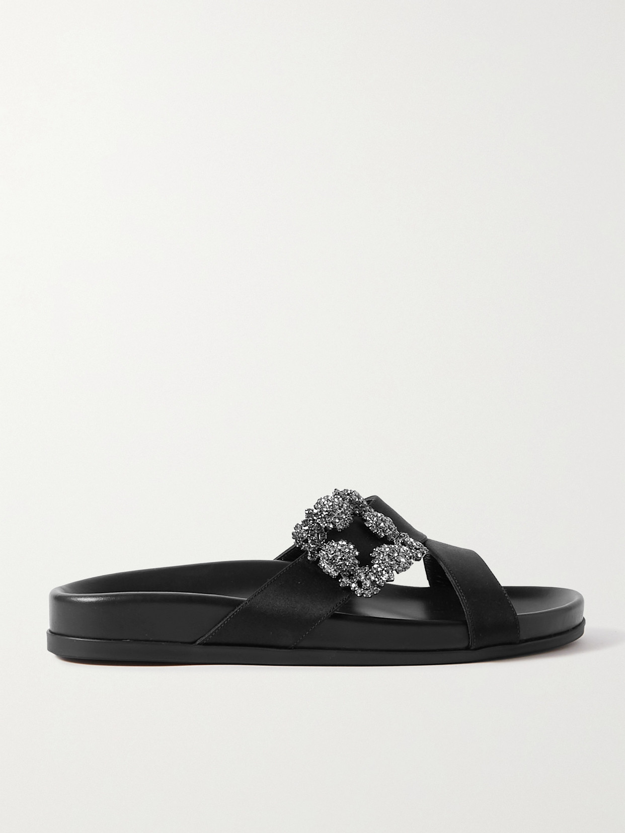 Manolo Blahnik Chilanghi Crystal Buckle Slide Sandals In Black