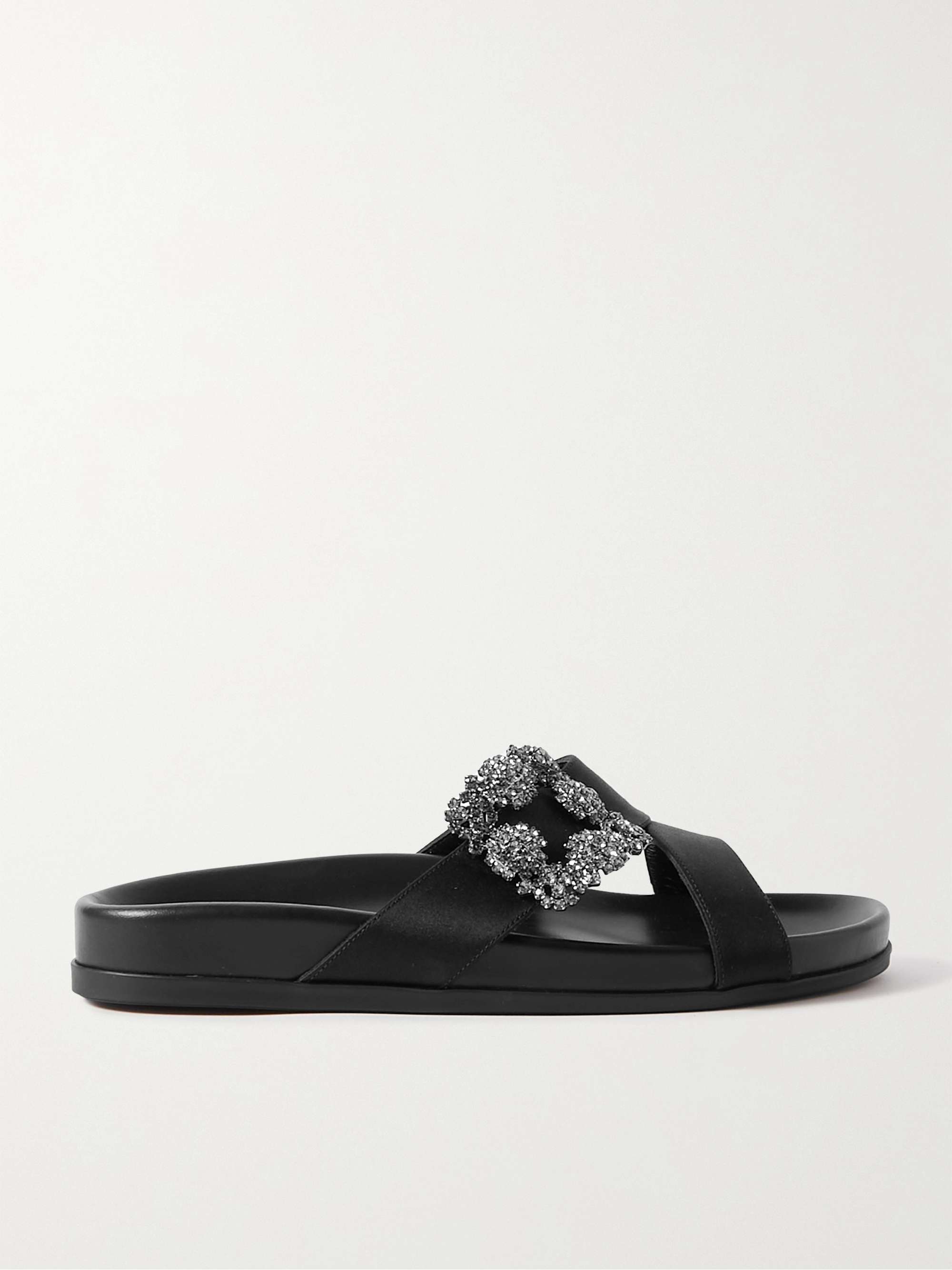 MANOLO BLAHNIK Chilanghi buckled satin slides | NET-A-PORTER