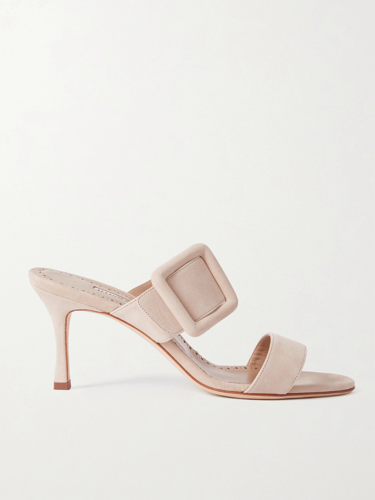 Manolo Blahnik Gable 70 Buckled Suede Mules In Neutrals