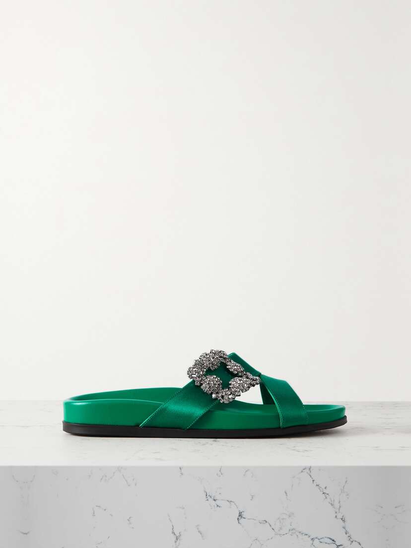 Manolo Blahnik Chilanghi Buckled Satin Slides