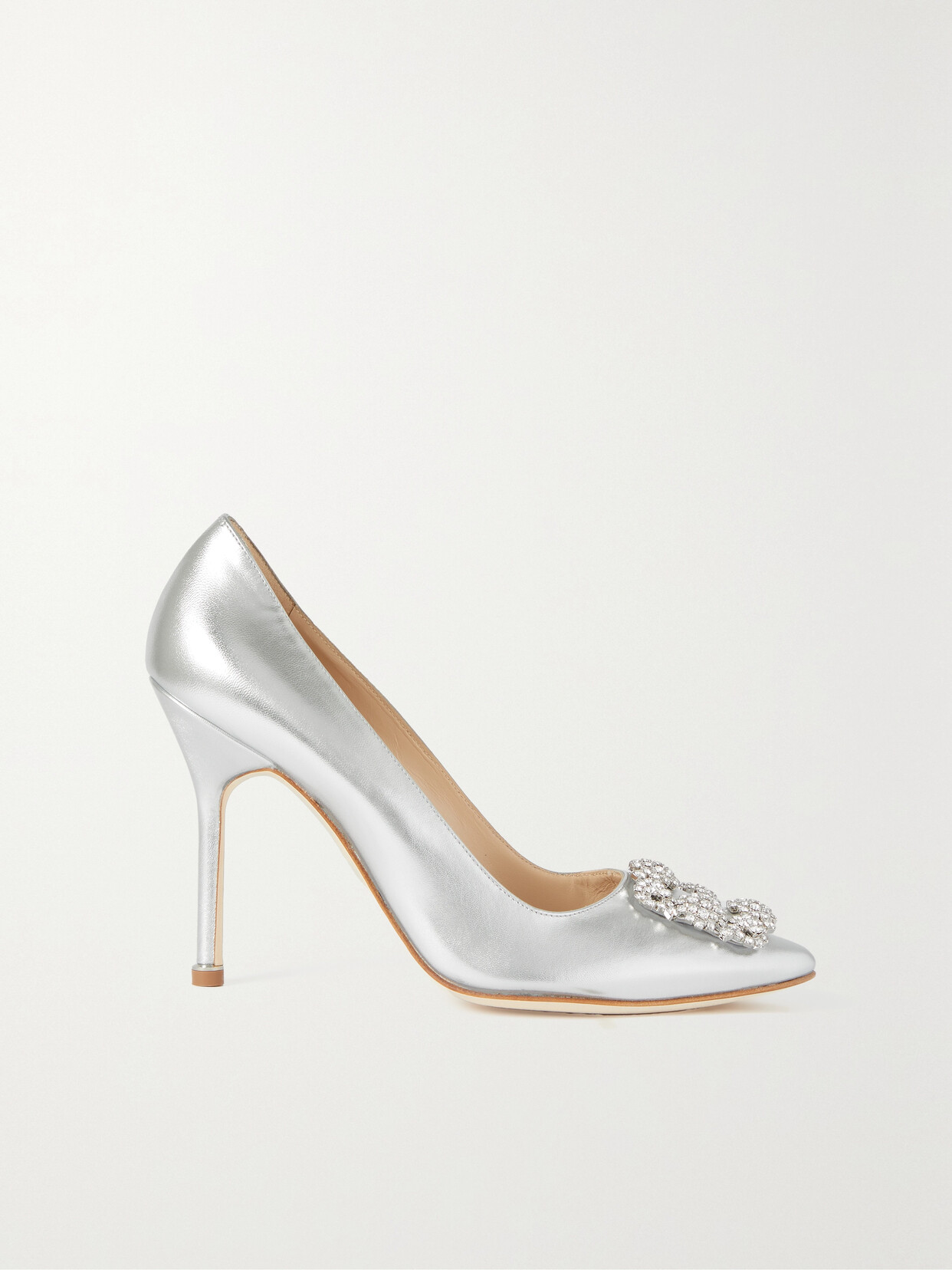 Manolo Blahnik Hangisi 105 Embellished Metallic Leather Pumps