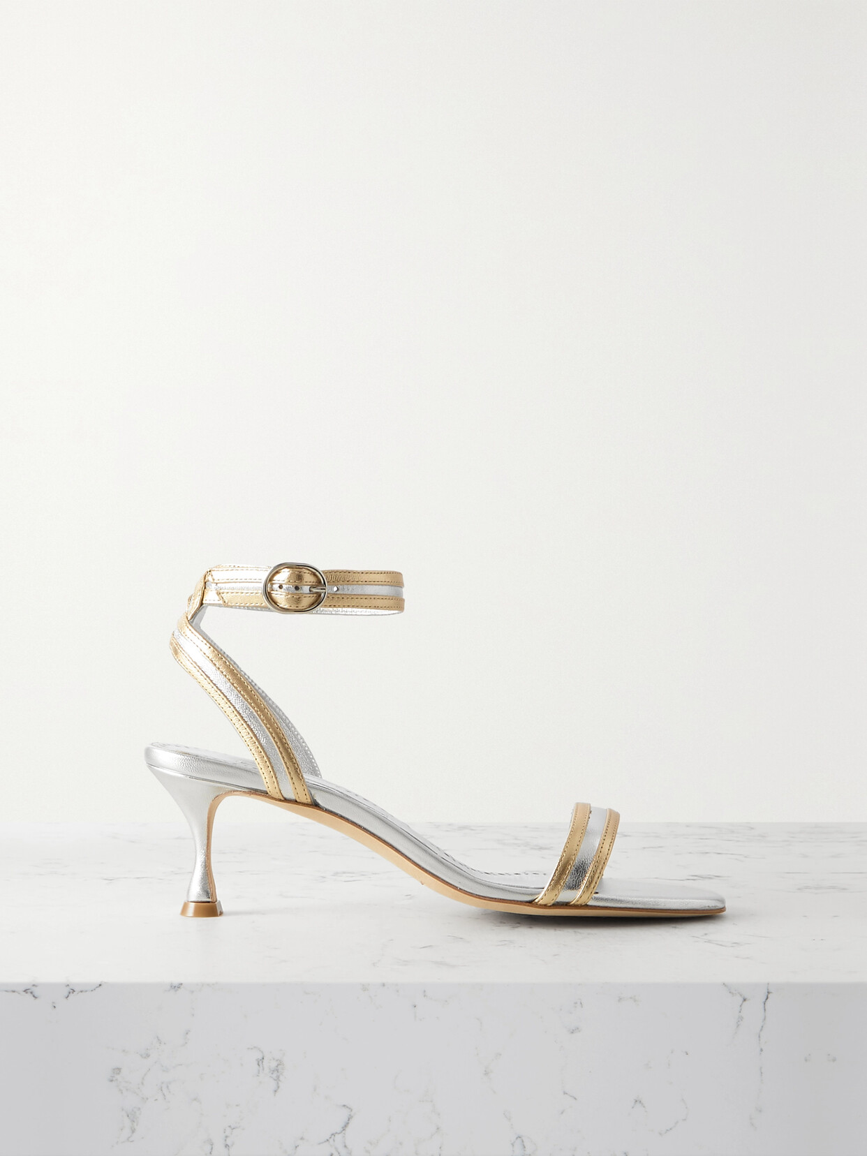 Manolo Blahnik Chongasa 50 Two-tone Metallic Leather Sandals