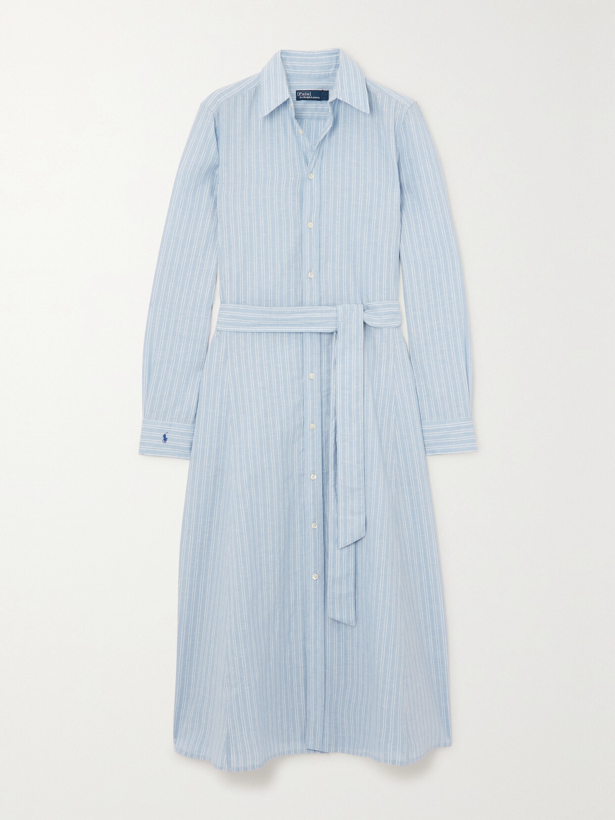 Polo Ralph Lauren - Belted Striped Linen And Cotton-blend Midi Shirt Dress - Blue