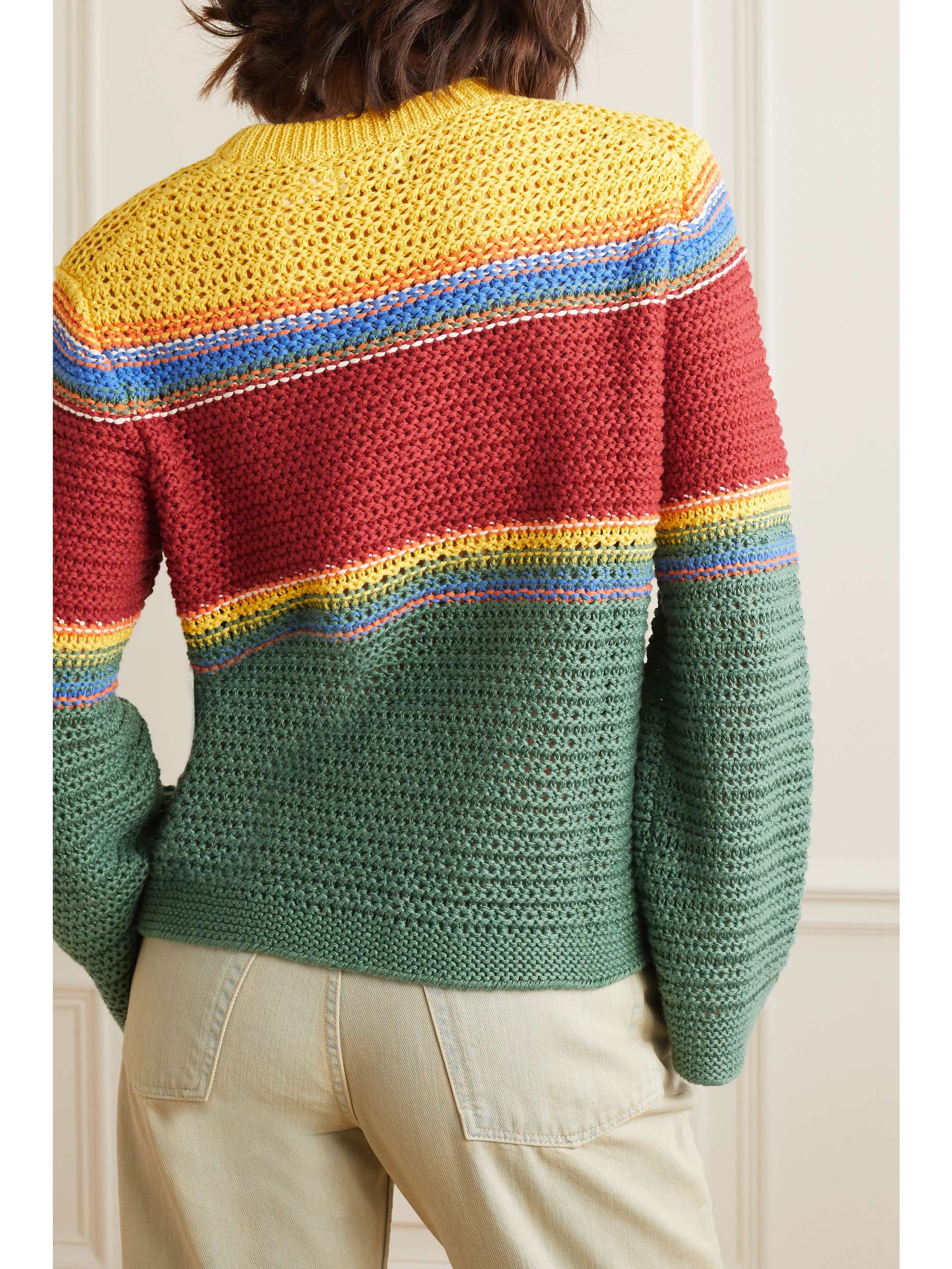POLO RALPH LAUREN Striped crochetknit linen and cottonblend sweater