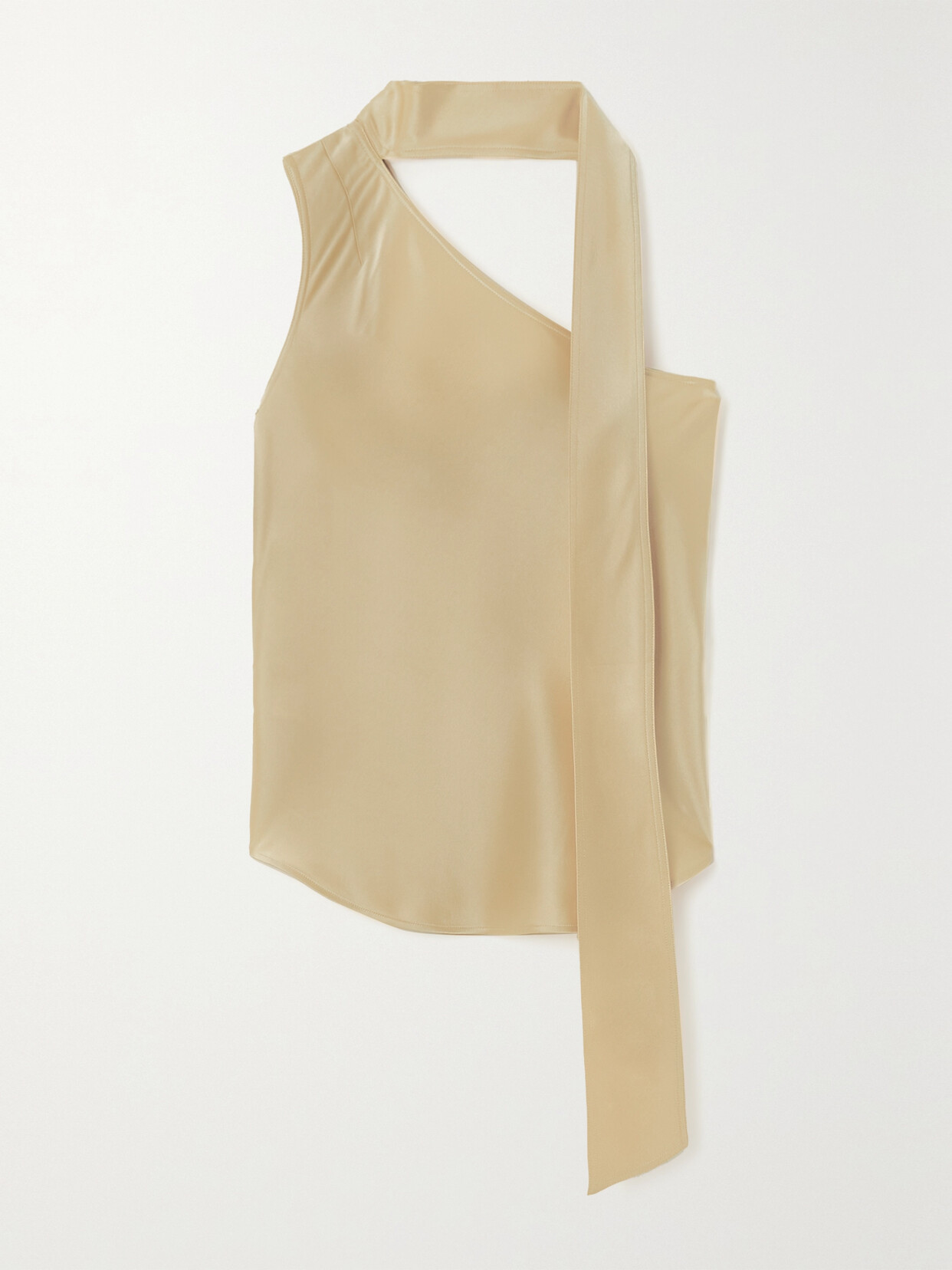 Polo Ralph Lauren - One-shoulder Tie-detailed Draped Satin Top - Cream