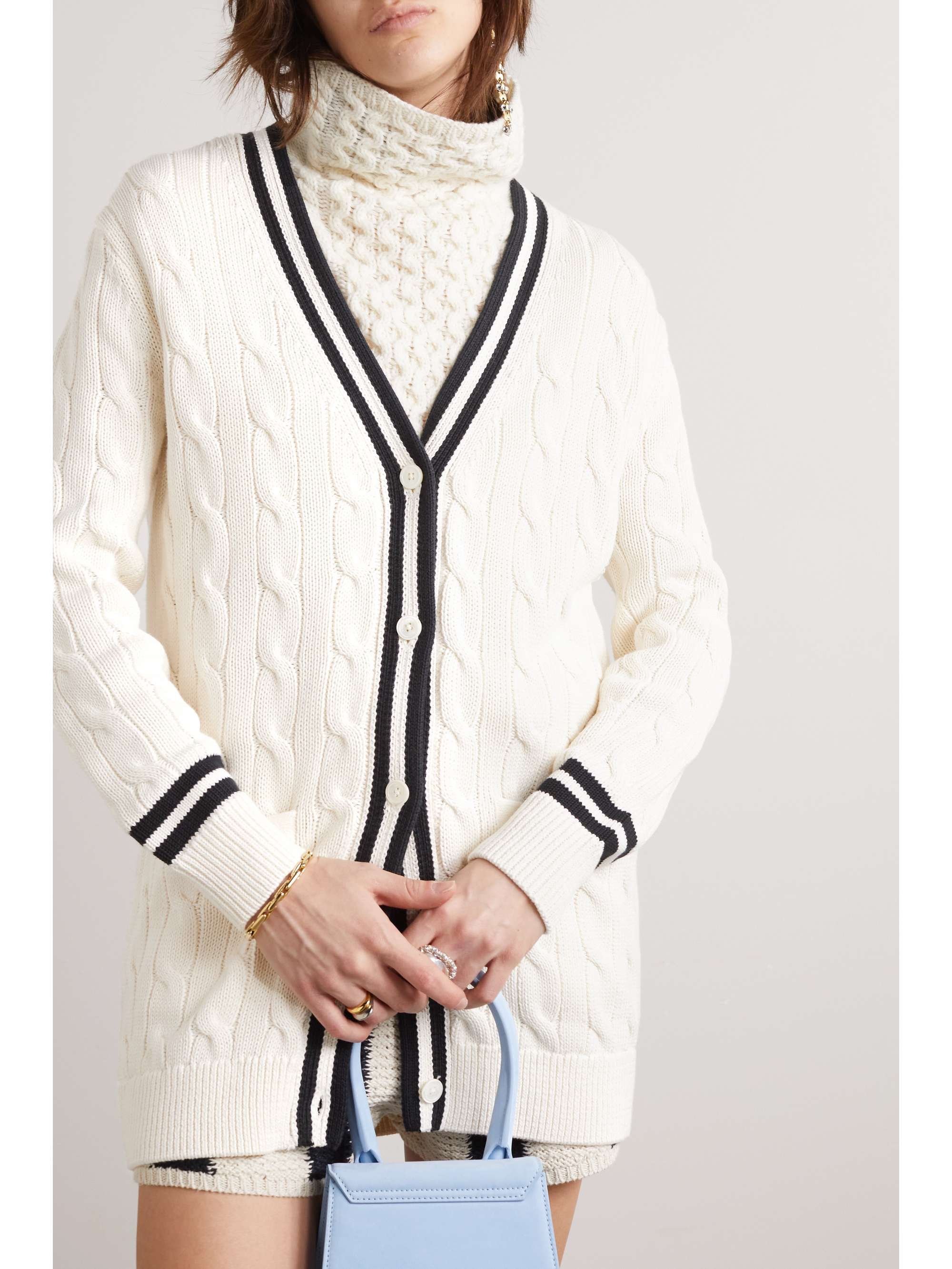 POLO RALPH LAUREN Striped cableknit cotton cardigan NETAPORTER