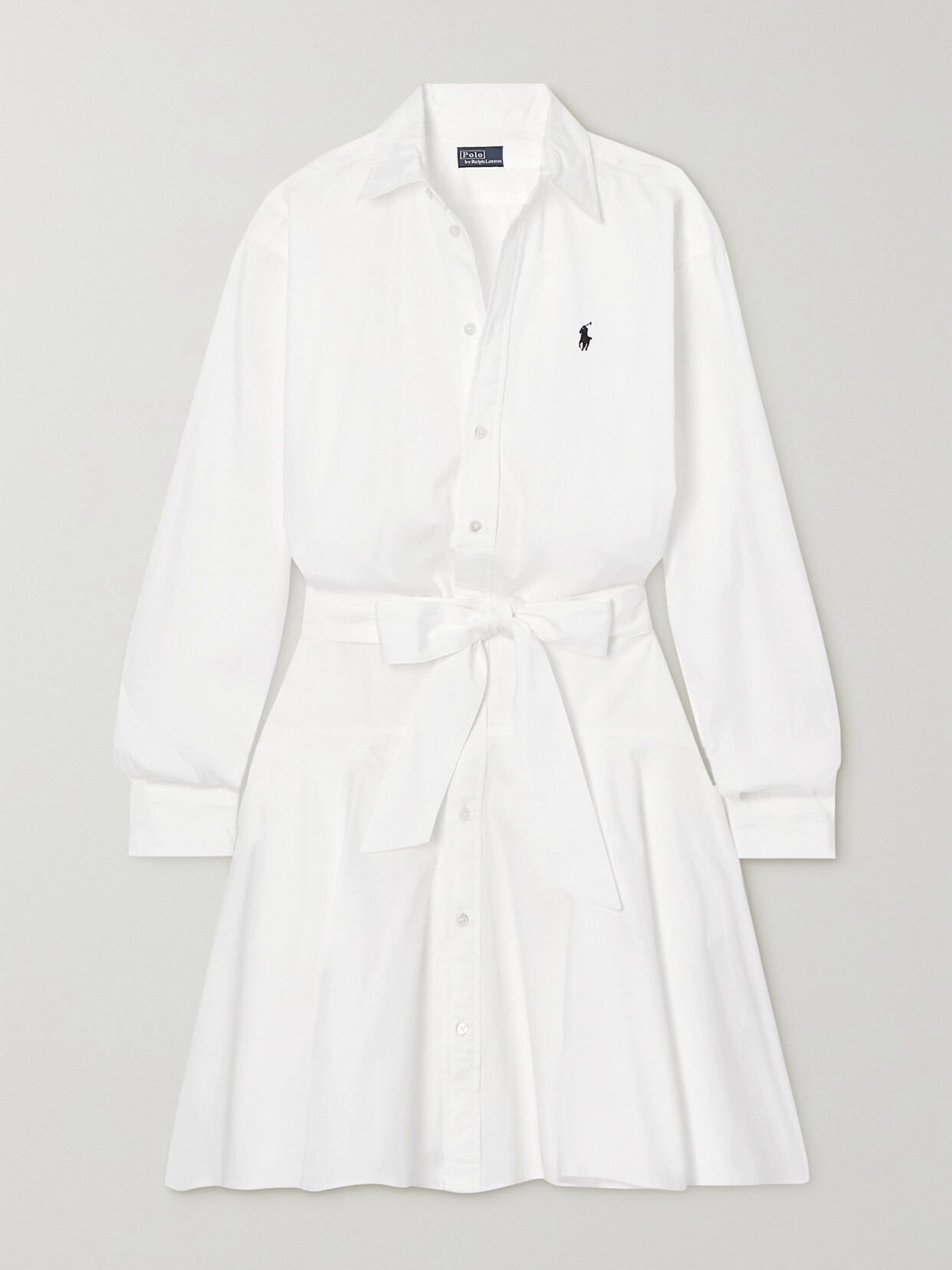 Polo Ralph Lauren - Embroidered Belted Cotton-poplin Mini Shirt Dress - White