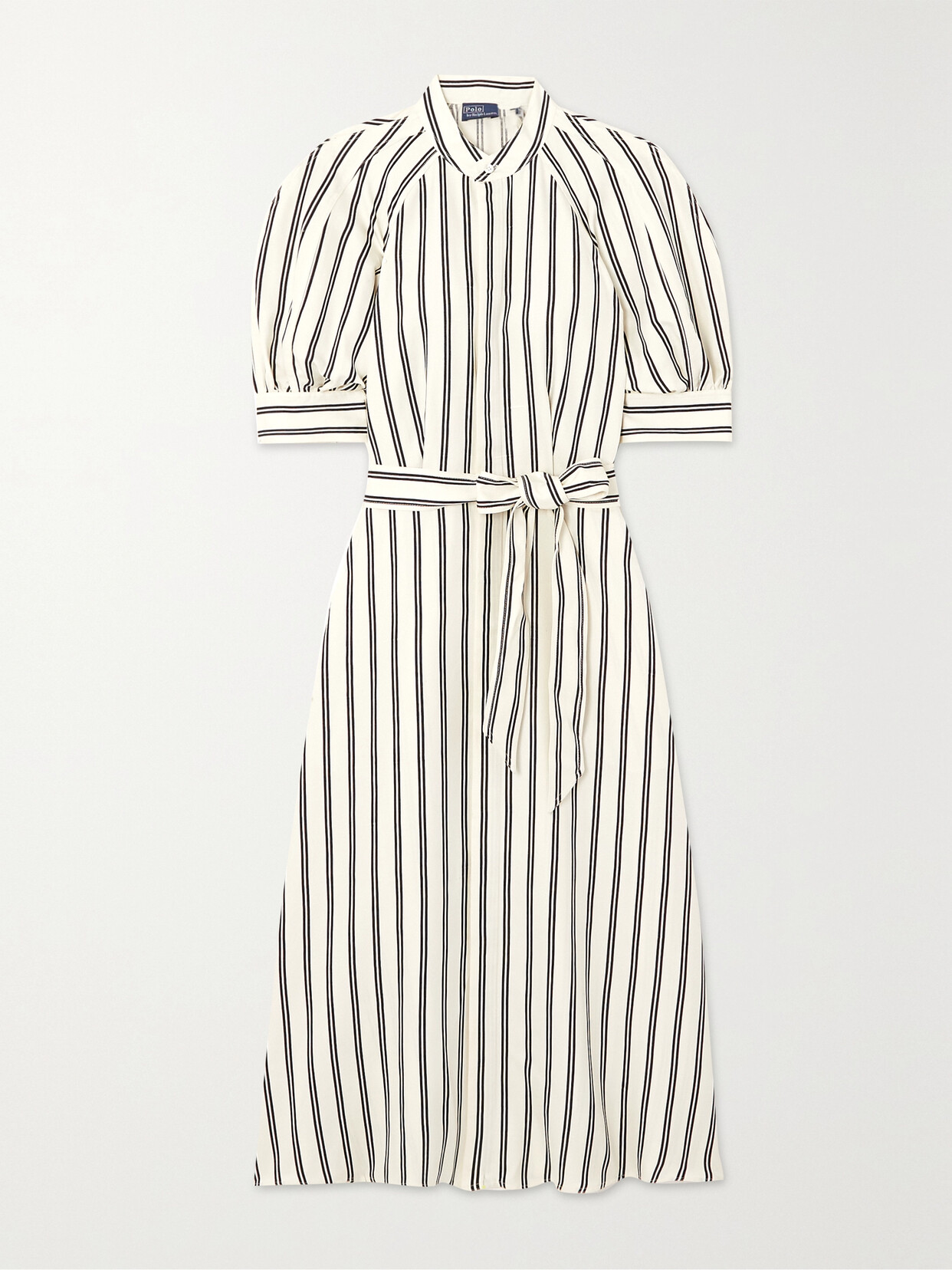 Polo Ralph Lauren - Belted Striped Mulberry Silk Midi Dress - Cream