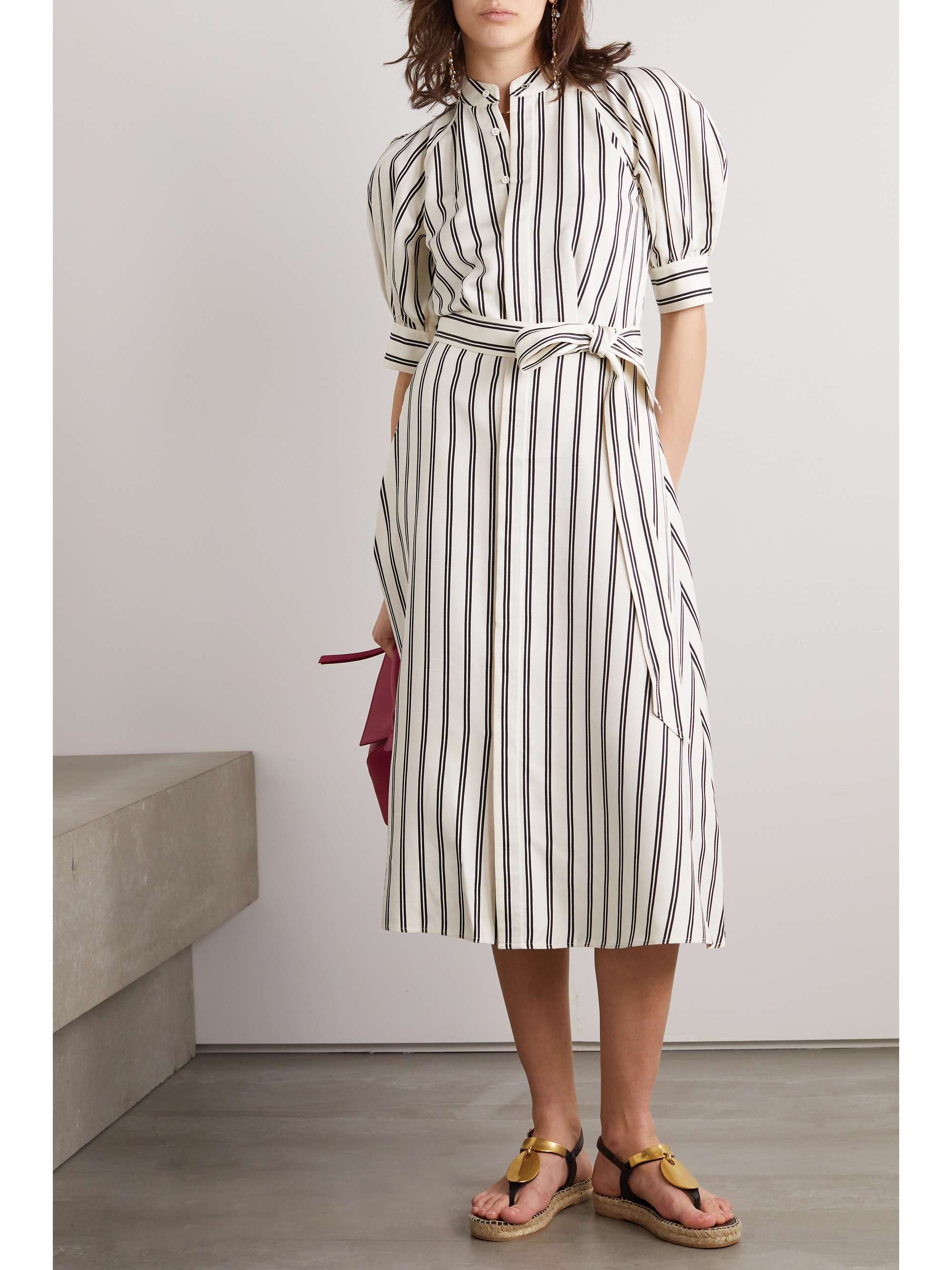 POLO RALPH LAUREN Belted striped mulberry silk midi dress | NET-A-PORTER