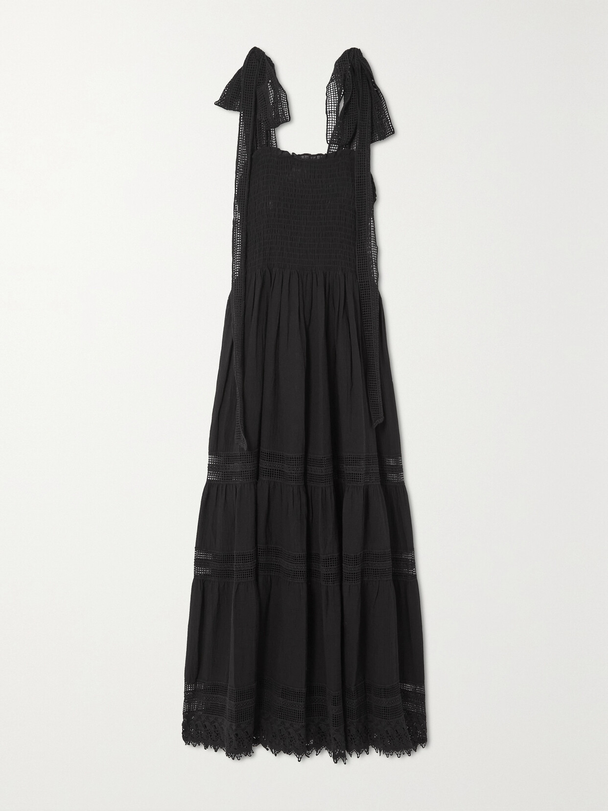 Miguelina Addy Crochet-trimmed Cotton-gauze Midi Dress - Black