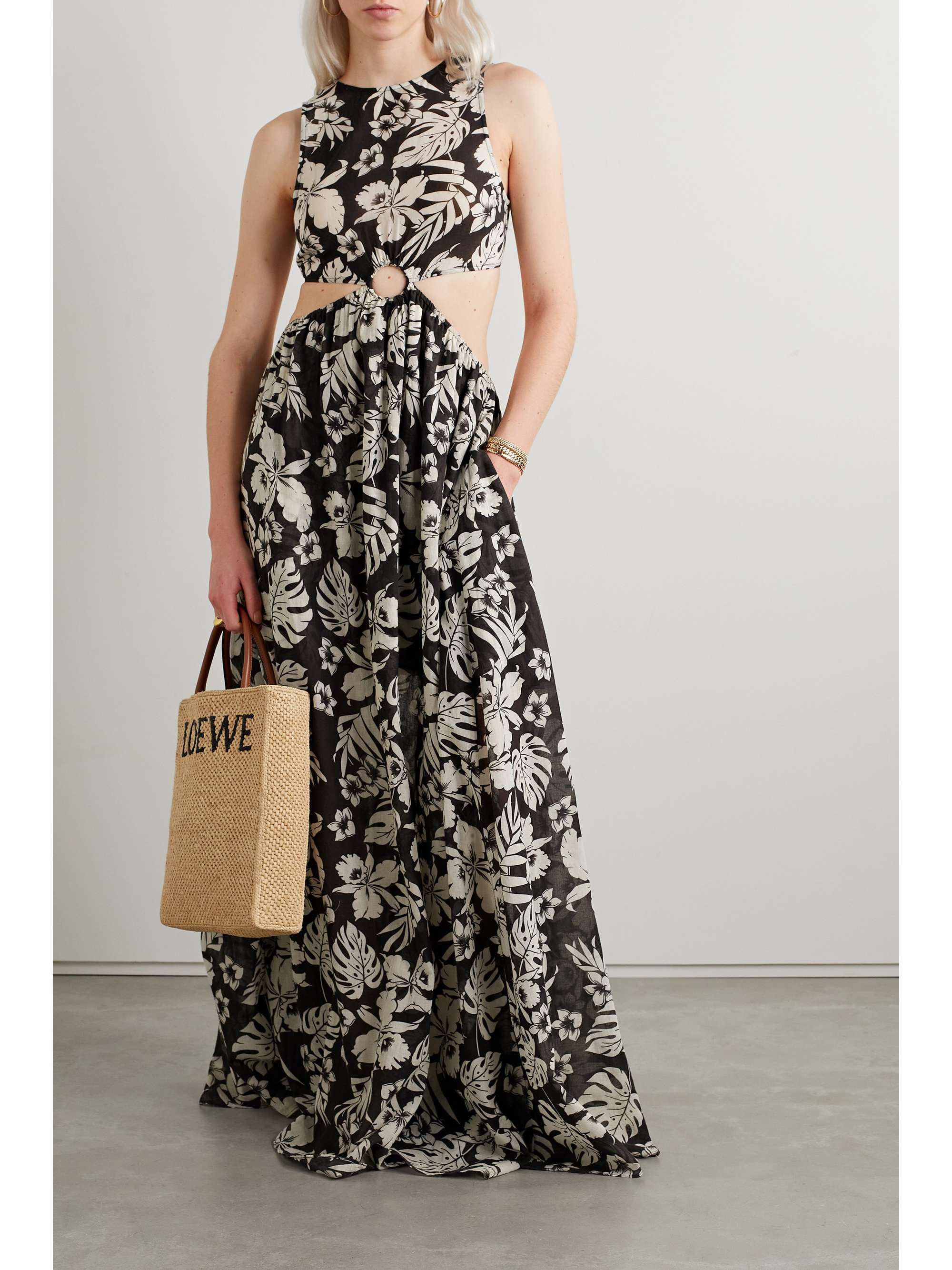 MIGUELINA Idris cutout printed cottongauze maxi dress NETAPORTER