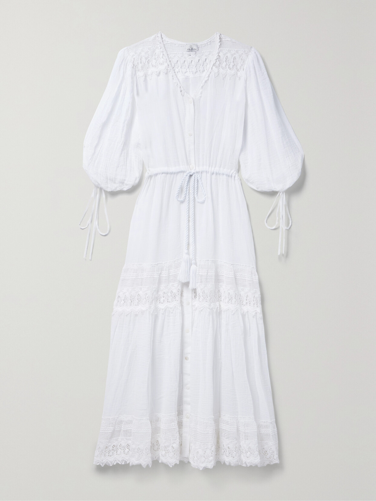 Miguelina Nolina Lace-trimmed Cotton-gauze Midi Dress - White