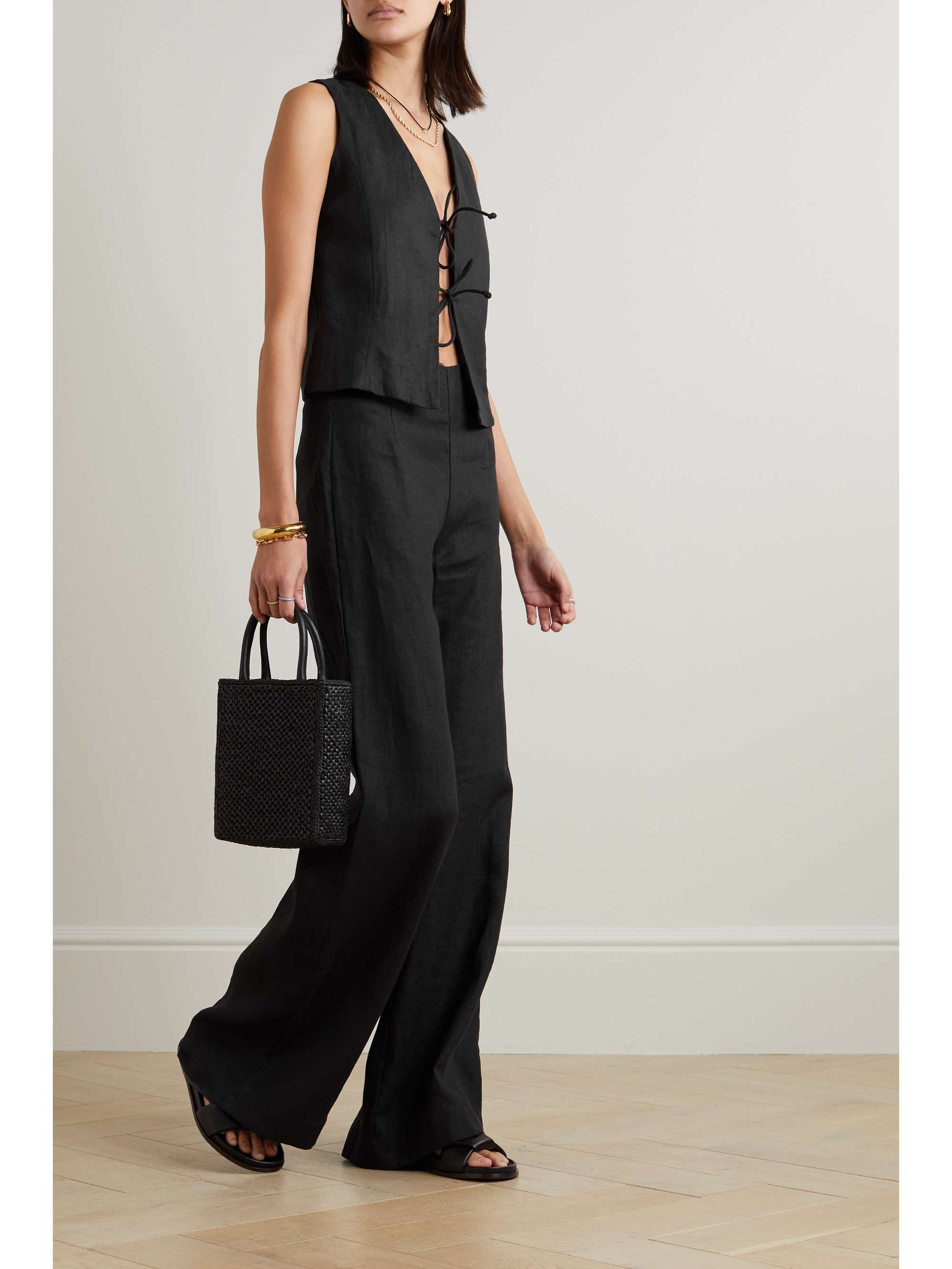 FAITHFULL THE BRAND + NET SUSTAIN La Plage De Mau linen wideleg pants