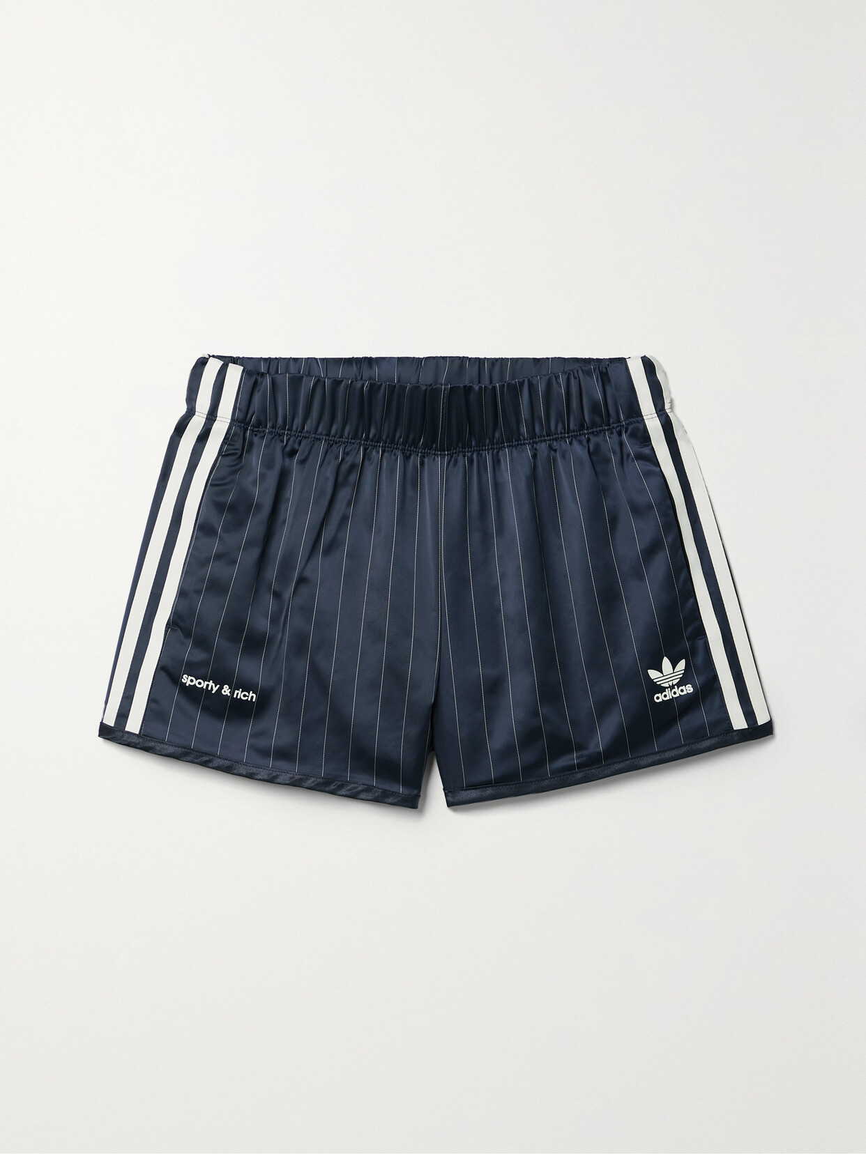 ADIDAS ORIGINALS + SPORTY & RICH PINSTRIPED RECYCLED-SATIN SHORTS