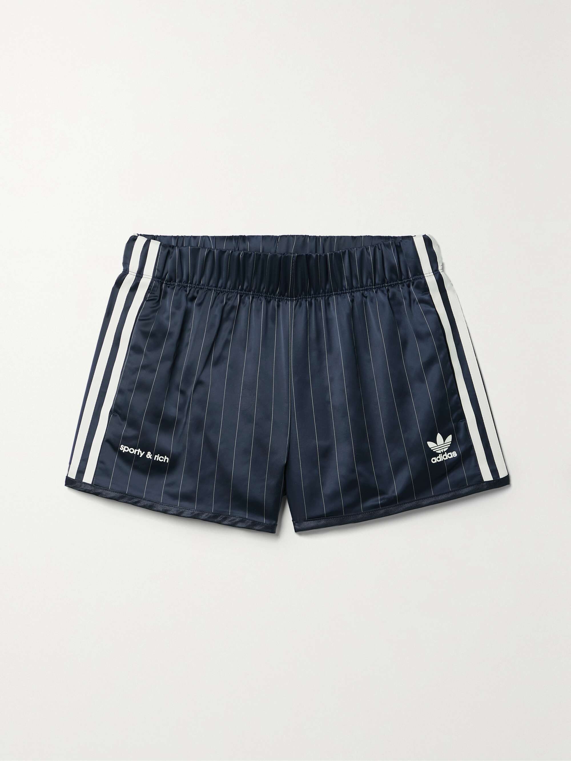 + Sporty & Rich pinstriped recycled-satin shorts