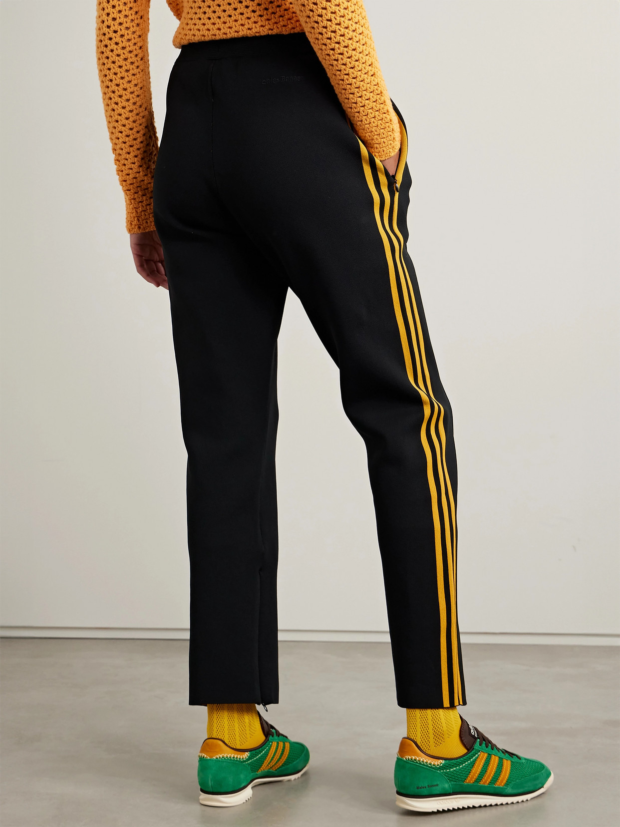 Shop Adidas Originals + Wales Bonner Striped Piqué Track Pants In Black