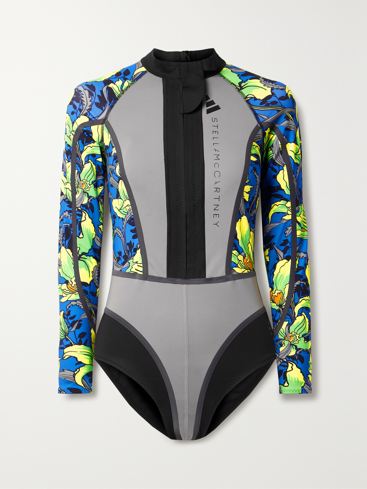 adidas by Stella McCartney - Truenature Paneled Floral-print Swimsuit - Blue