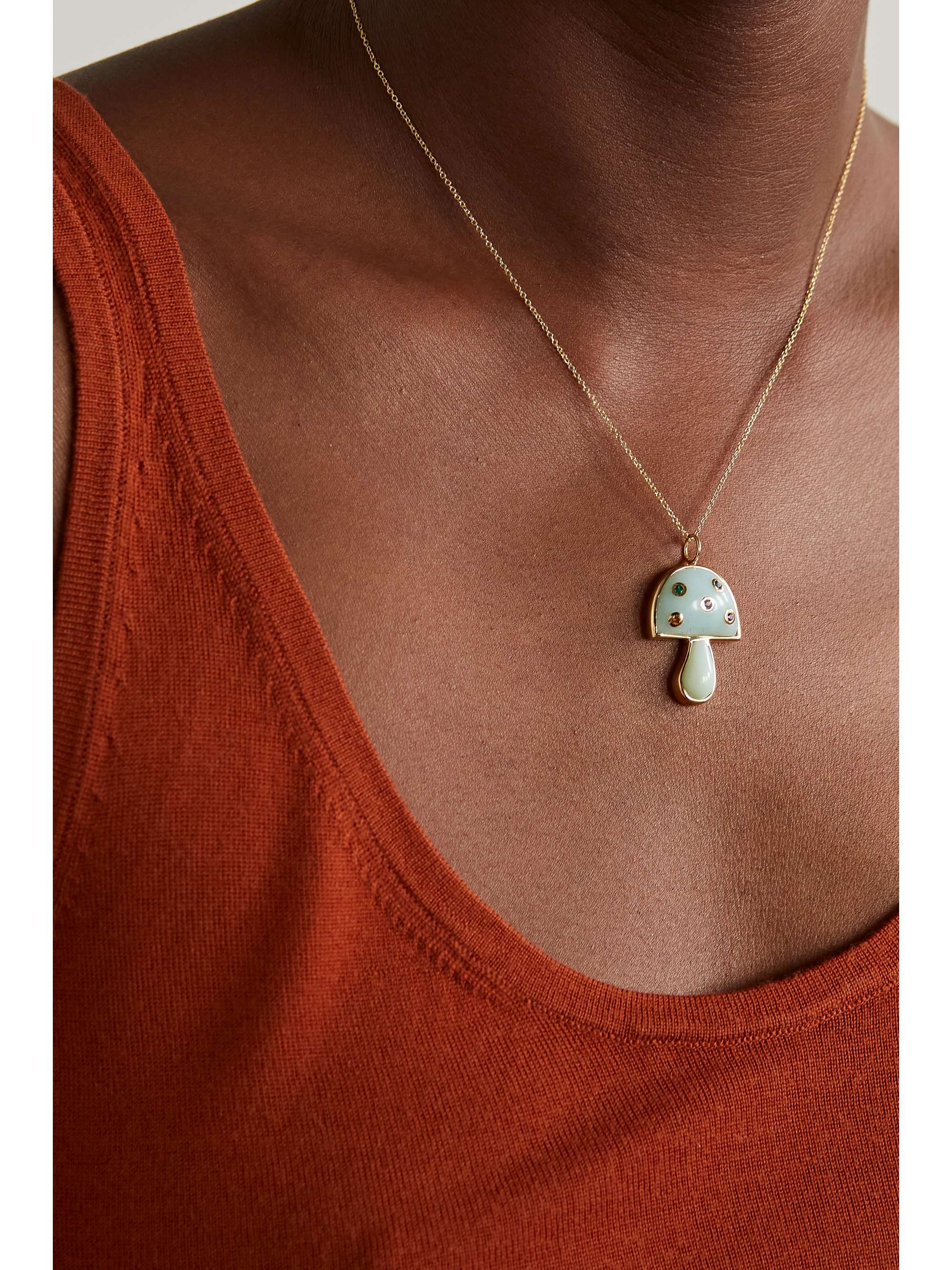BRENT NEALE Mini Mushroom 18-karat gold multi-stone necklace