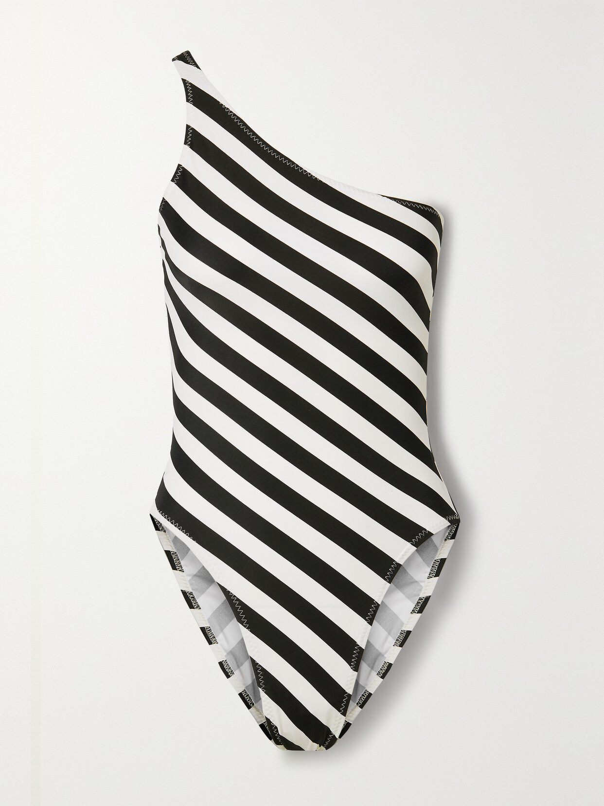 NORMA KAMALI MIO STRIPED ONE-SHOULDER SWIMSUIT