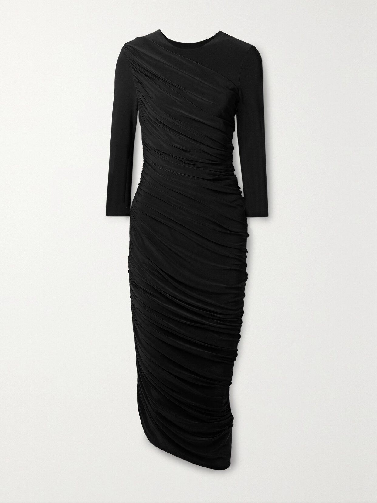 Norma Kamali - Diana Ruched Asymmetric Stretch-jersey Midi Dress - Black