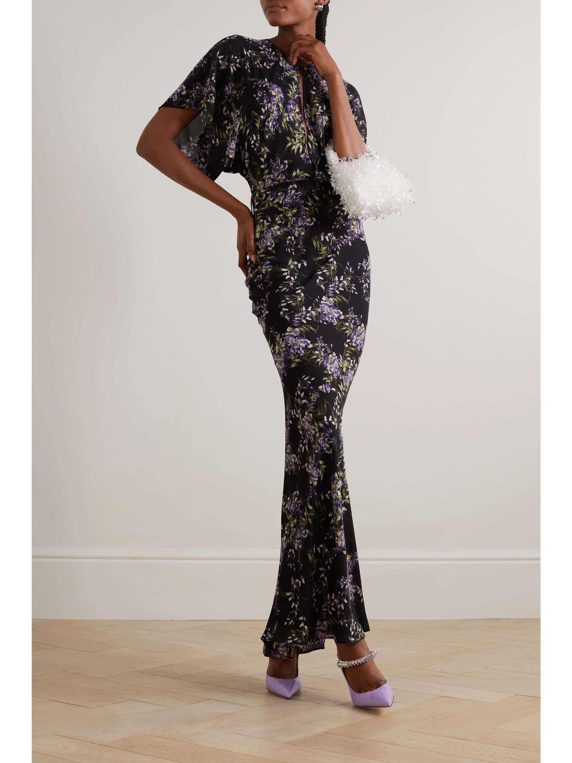 NORMA KAMALI Obie cutout floral-print georgette gown | NET-A-PORTER