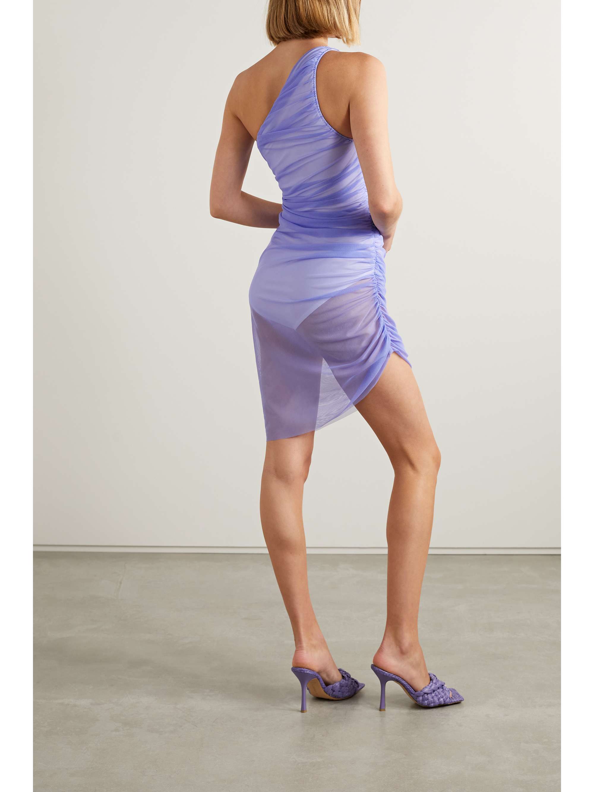 NORMA KAMALI Diana one-shoulder ruched stretch-tulle mini dress