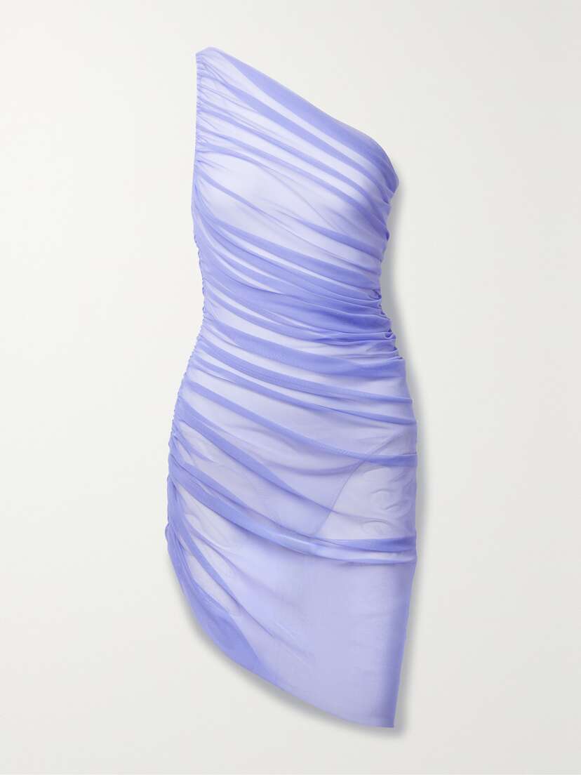 Norma Kamali Diana One-shoulder Ruched Stretch-tulle Mini Dress - x large