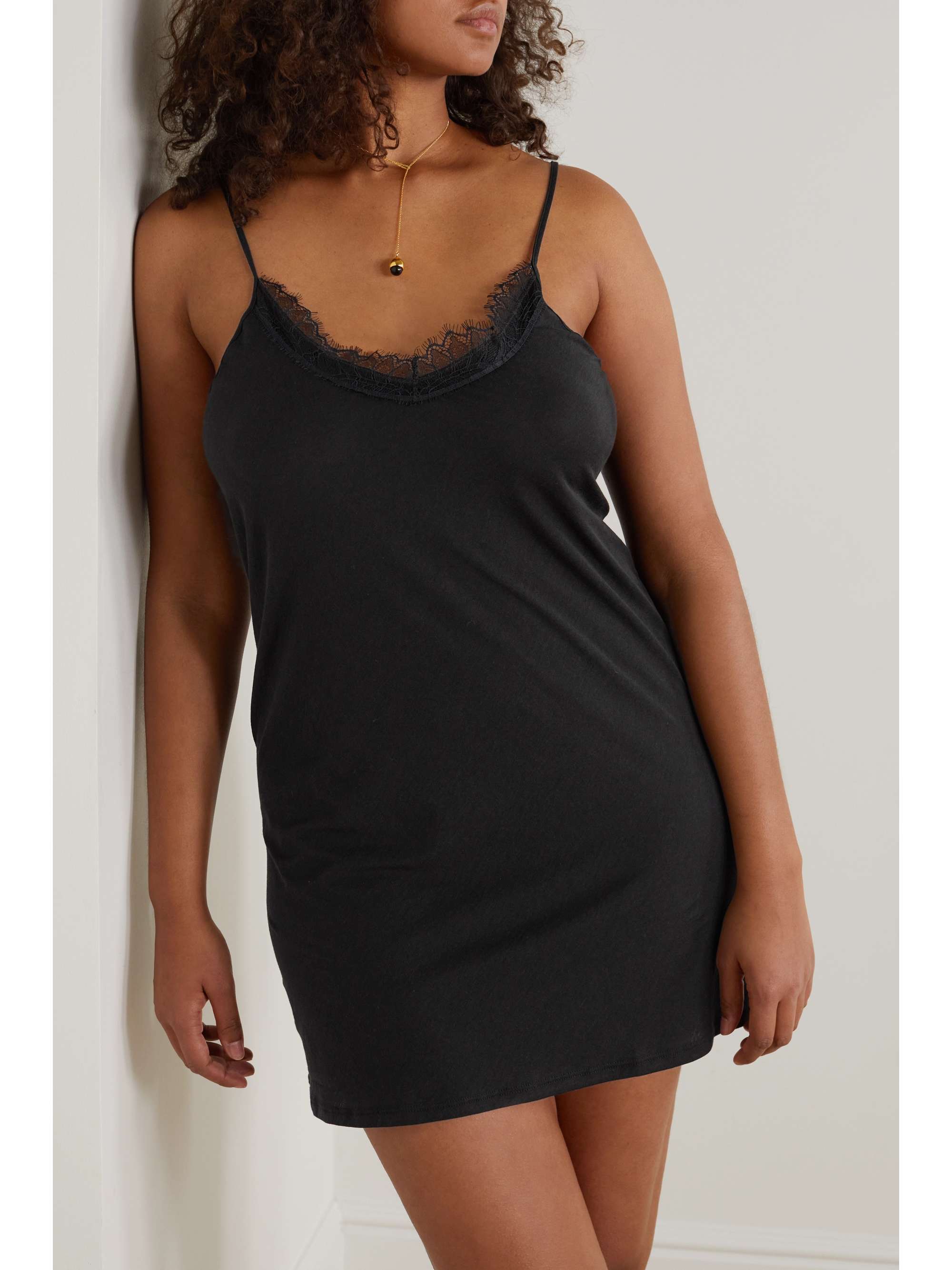 SKIN + NET SUSTAIN Leavers lace-trimmed organic Pima cotton-jersey nightdress