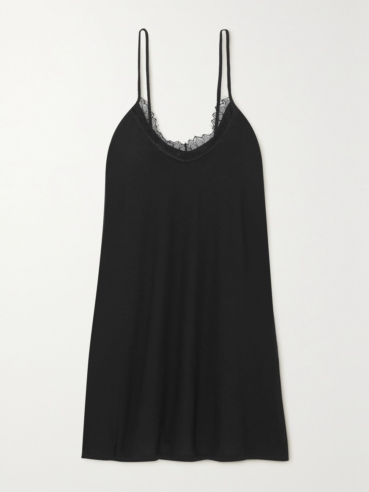 Skin + Net Sustain Leavers Lace-trimmed Organic Pima Cotton-jersey Nightdress In Black