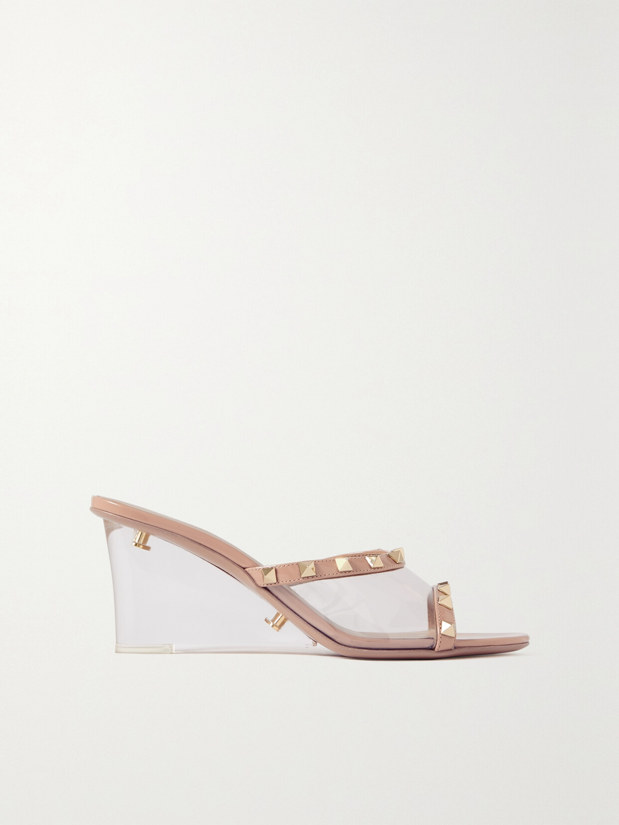 Valentino Garavani - Rockstud Leather-trimmed Pvc Wedge Mules - Neutrals