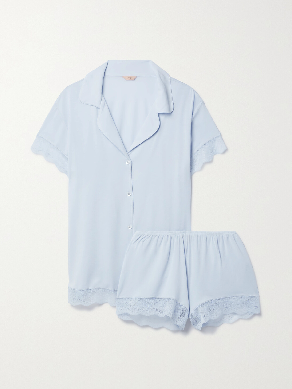 Shop Eberjey Malou Lace-trimmed Stretch-tencel Modal Jersey Pajama Set In Blue