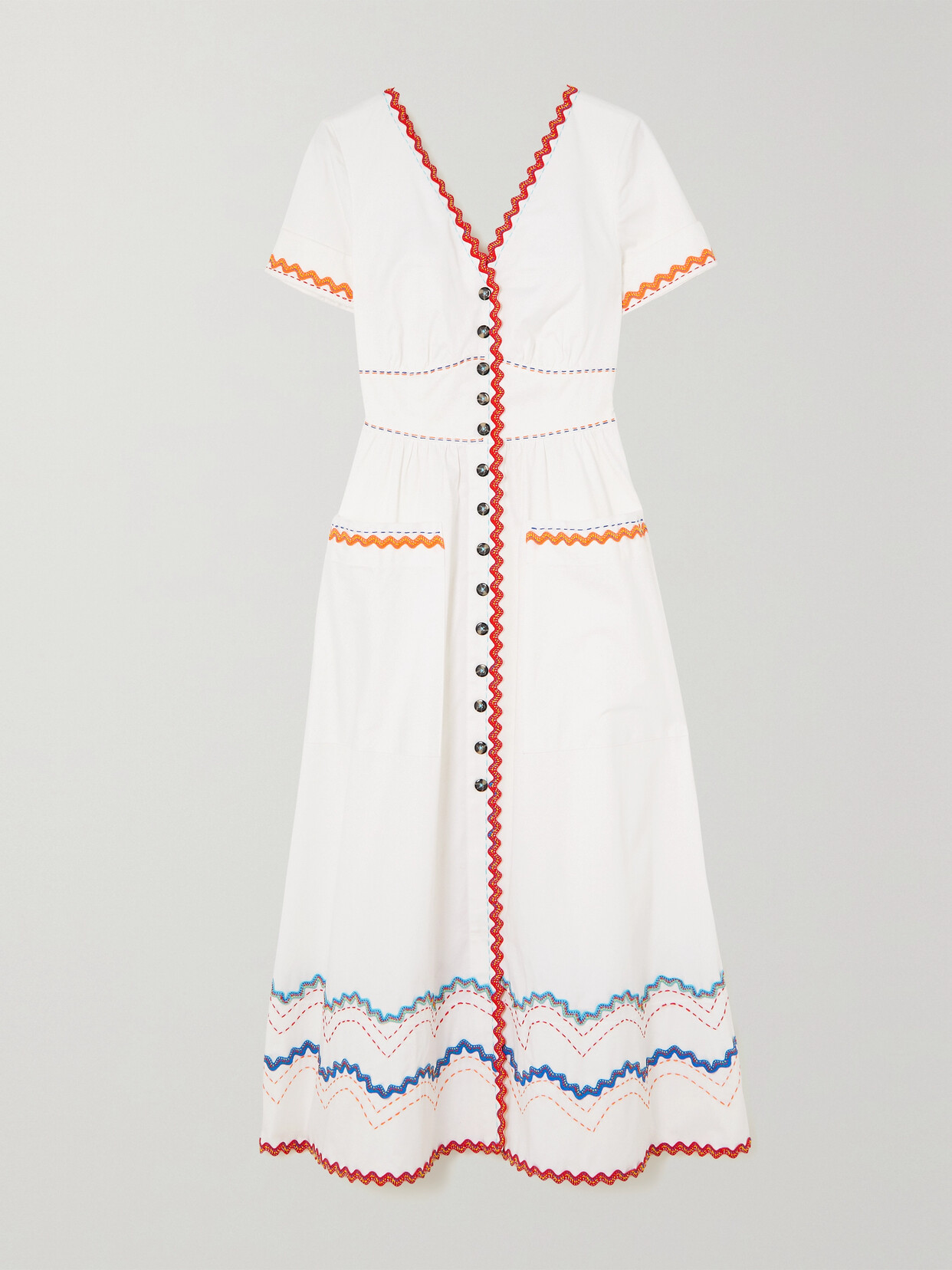 Saloni - Luella Ric Rac-trimmed Embroidered Cotton-blend Poplin Midi Dress - White