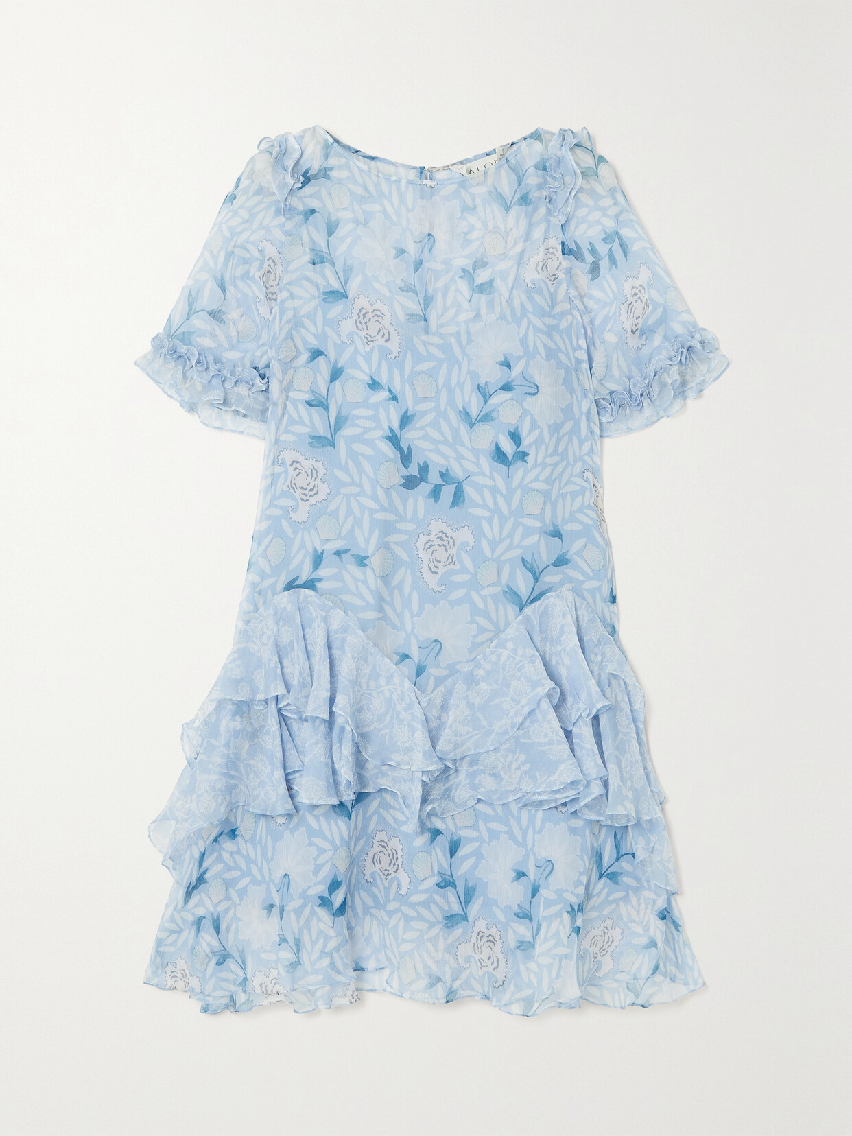 Saloni - Thea Ruffled Floral-print Silk-crepon Mini Dress - Blue