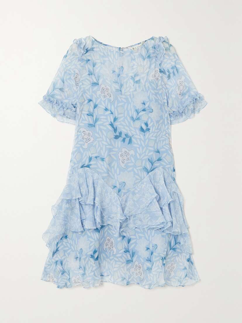 Saloni Thea Ruffled Floral-print Silk-crepon Mini Dress - UK 16