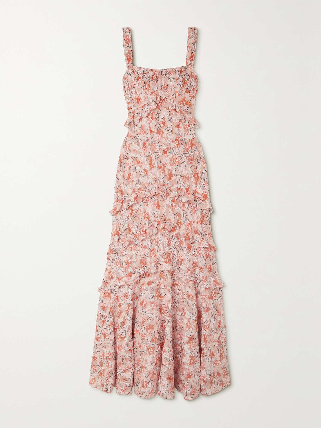 Saloni - Chandra Ruffled Floral-print Fil Coupé Silk-blend Georgette Maxi Dress - Orange