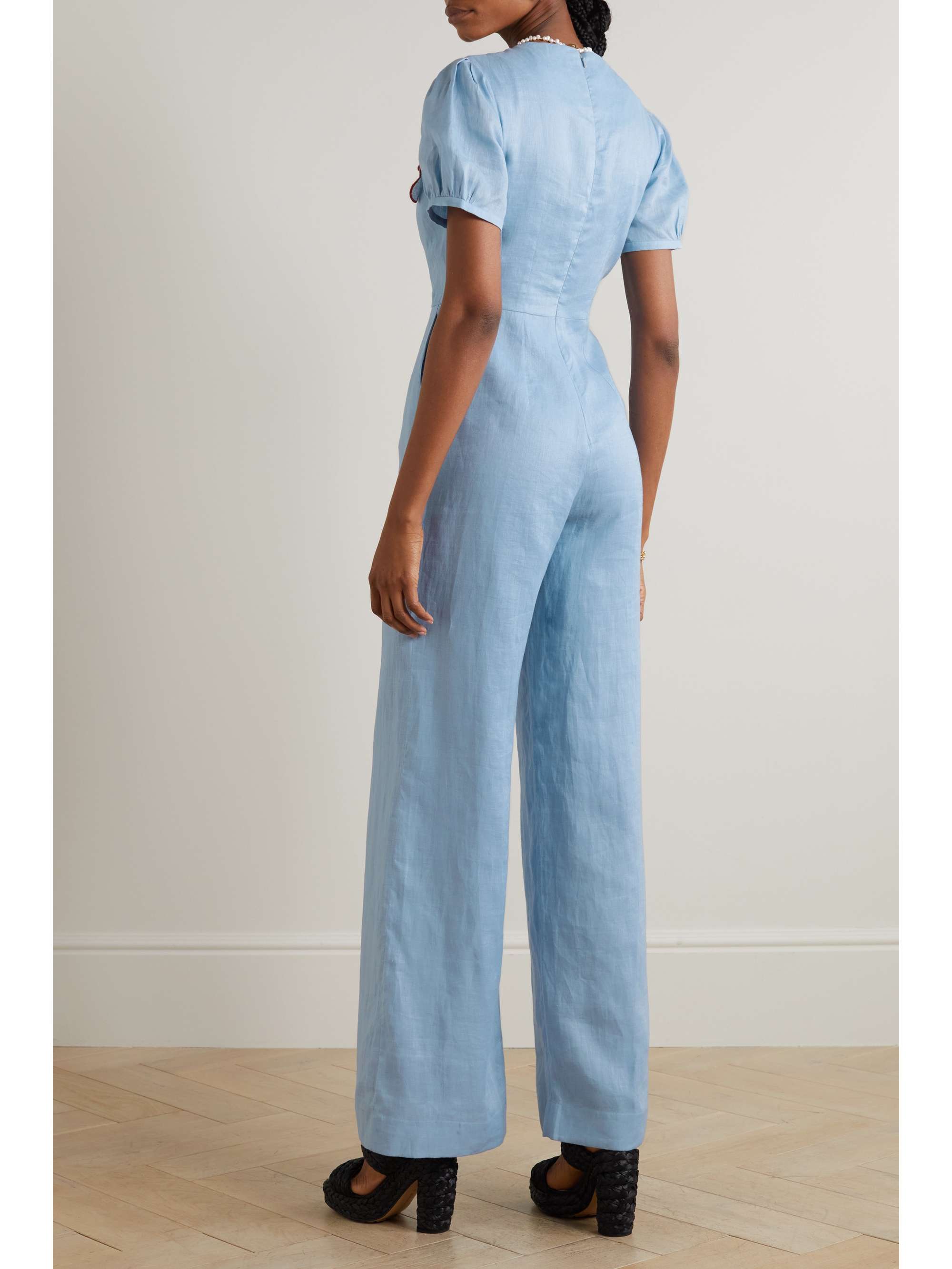 SALONI Marlowe bowdetailed embellished linen jumpsuit NETAPORTER