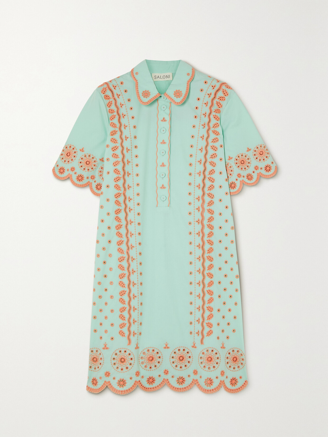 Saloni Dree Scalloped Broderie Anglaise Cotton-poplin Mini Shirt Dress - Blue