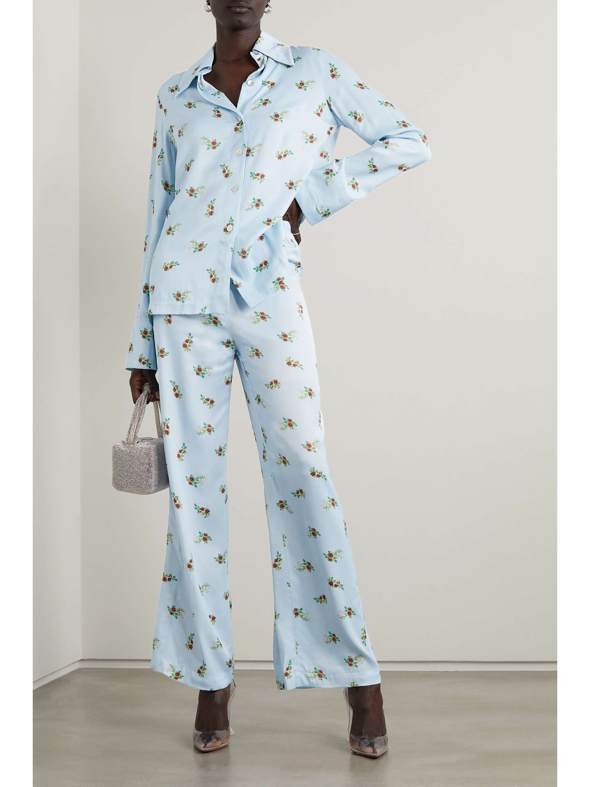 SLEEPER Blossom floral-print satin pants