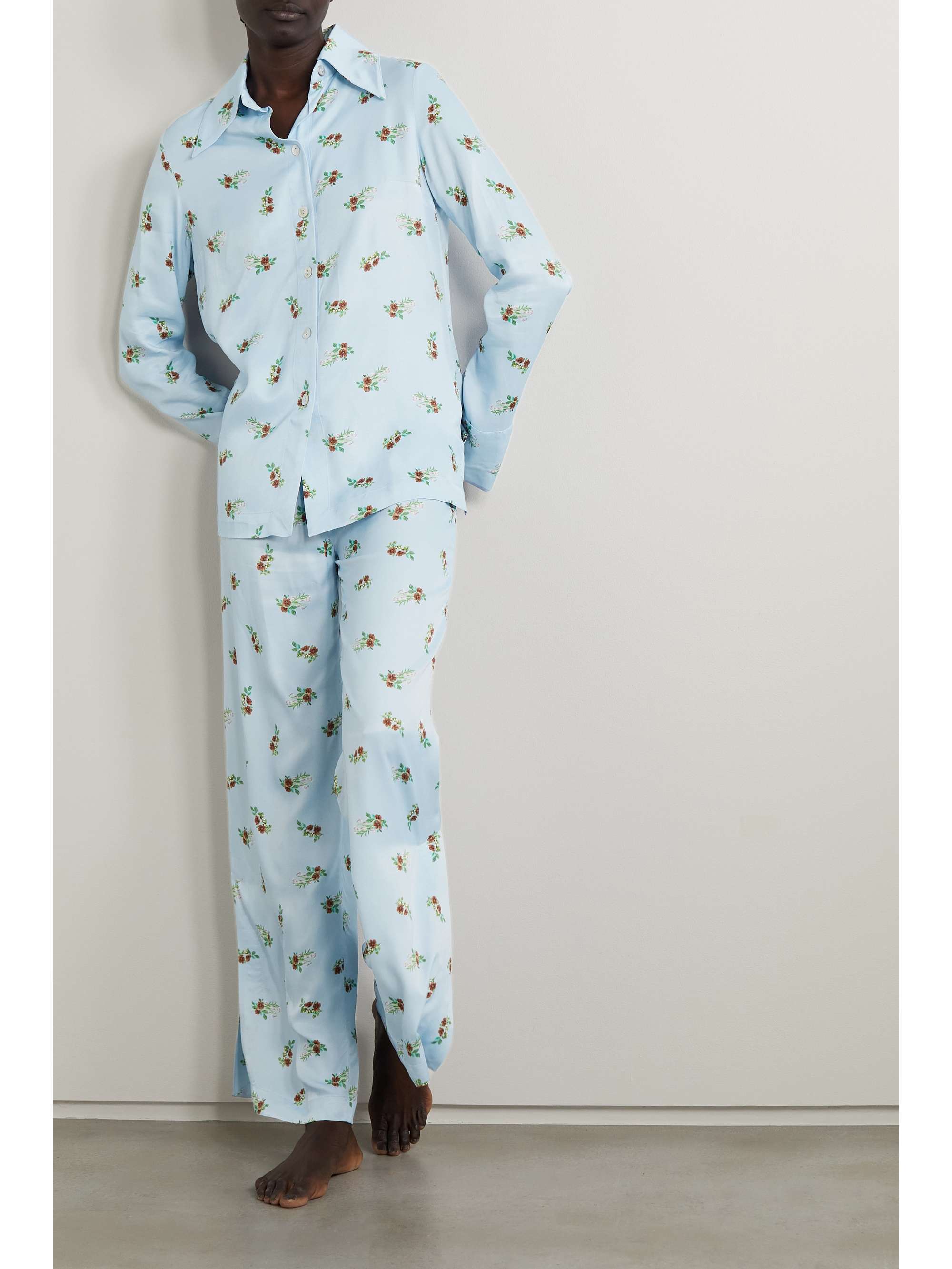 SLEEPER Blossom floral-print satin pants