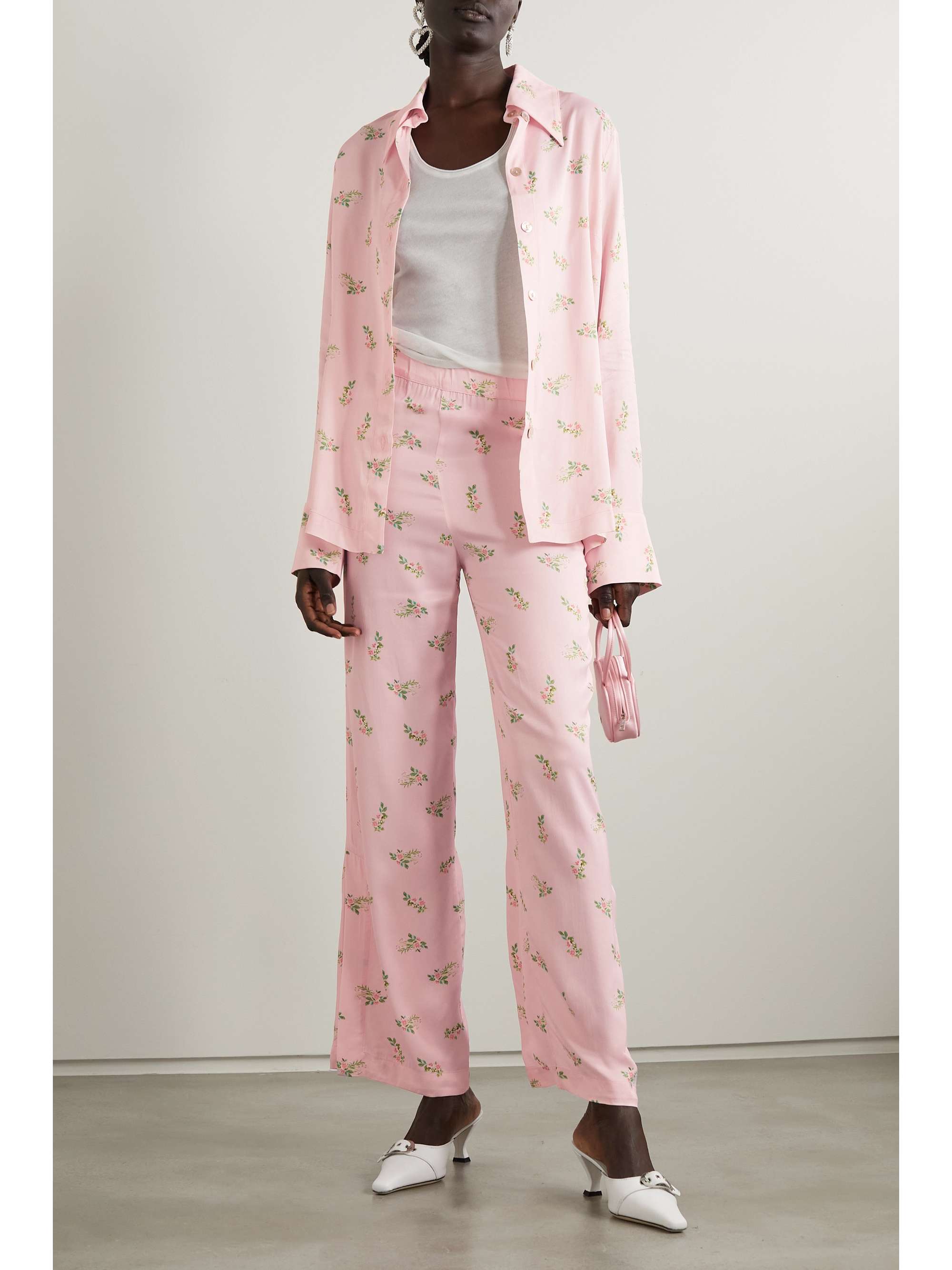 SLEEPER Blossom floral-print satin pants
