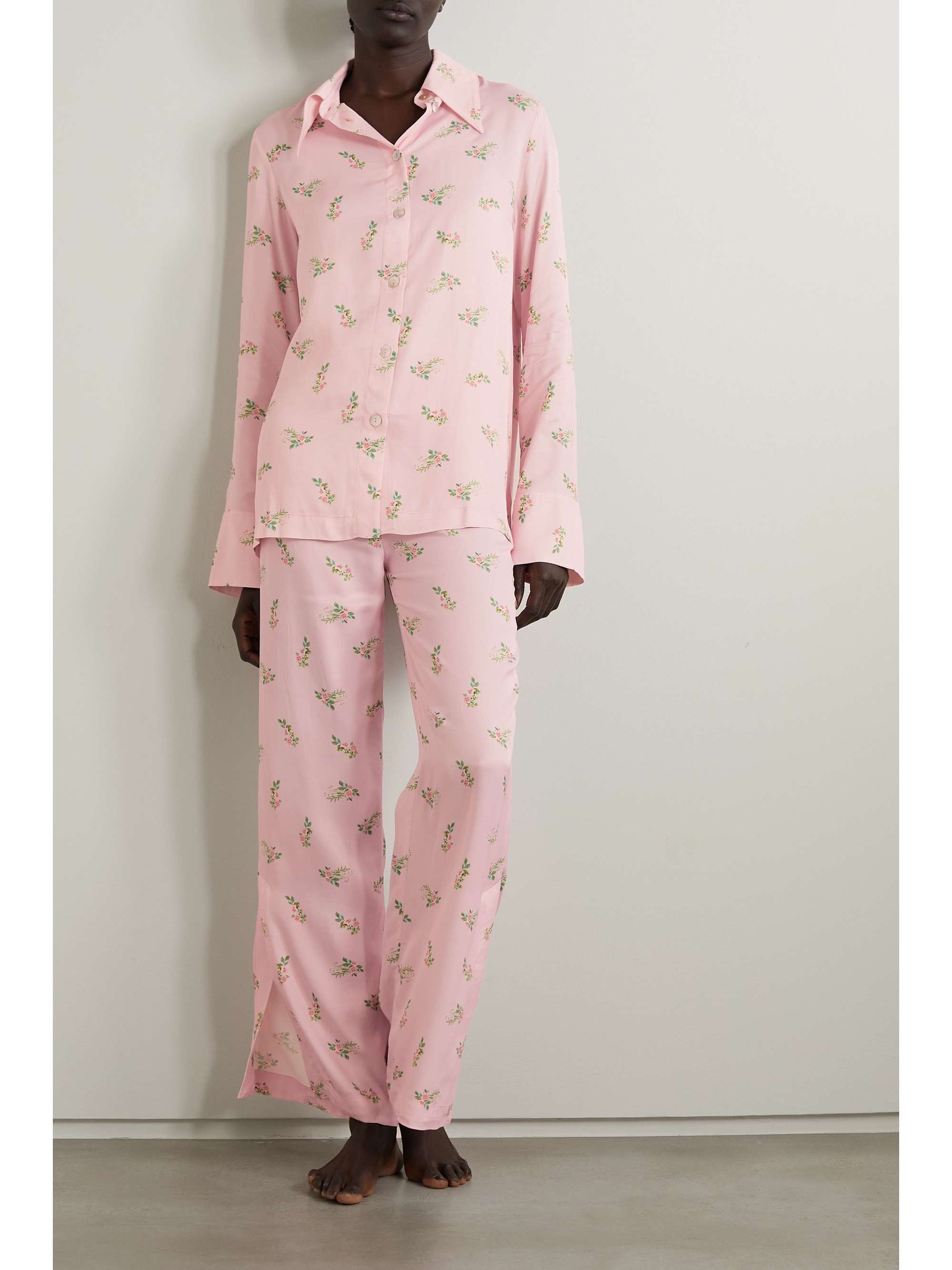 SLEEPER Blossom floral-print satin pants