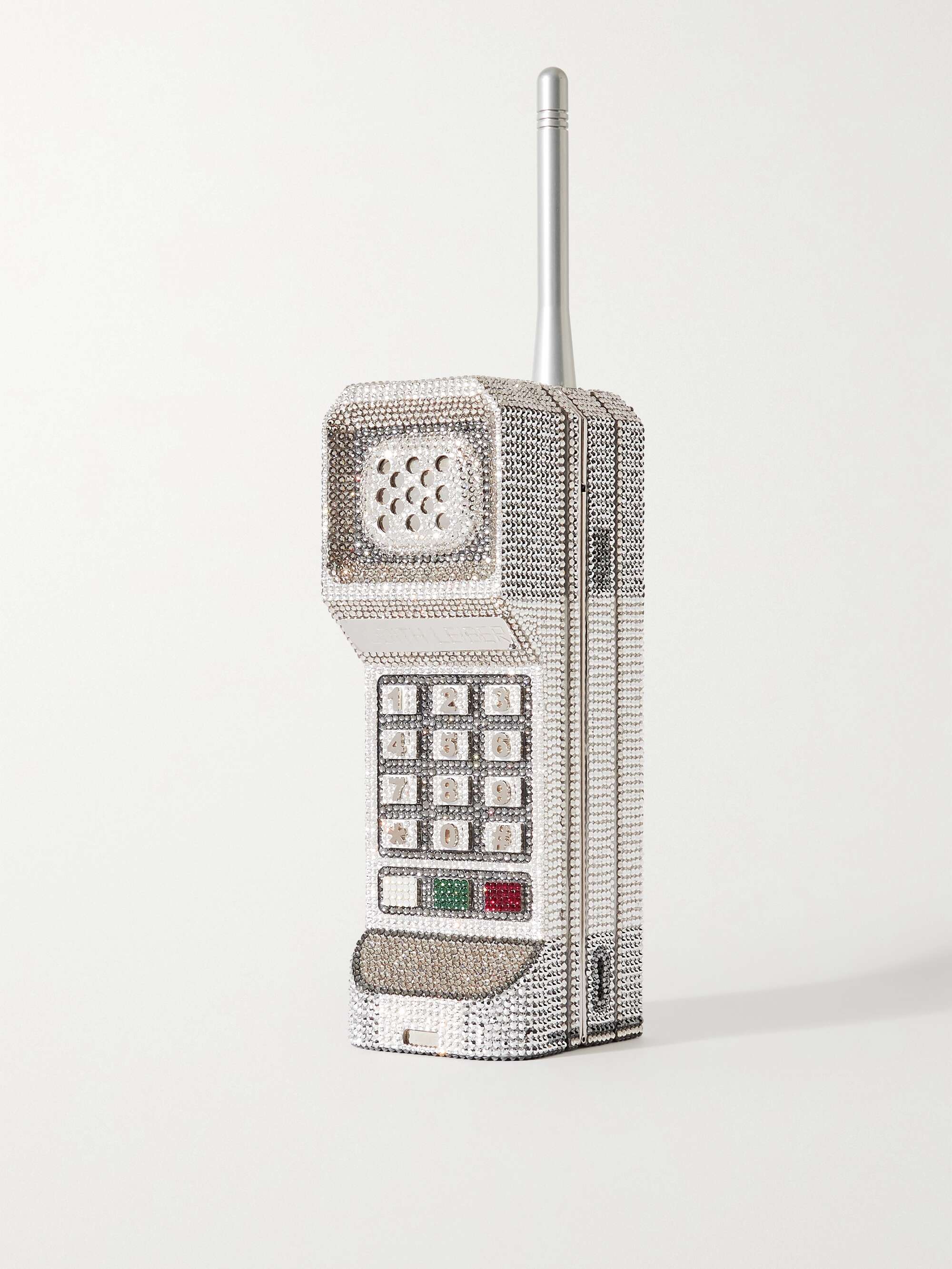 JUDITH LEIBER COUTURE Brick Phone Call Me crystal-embellished silver ...