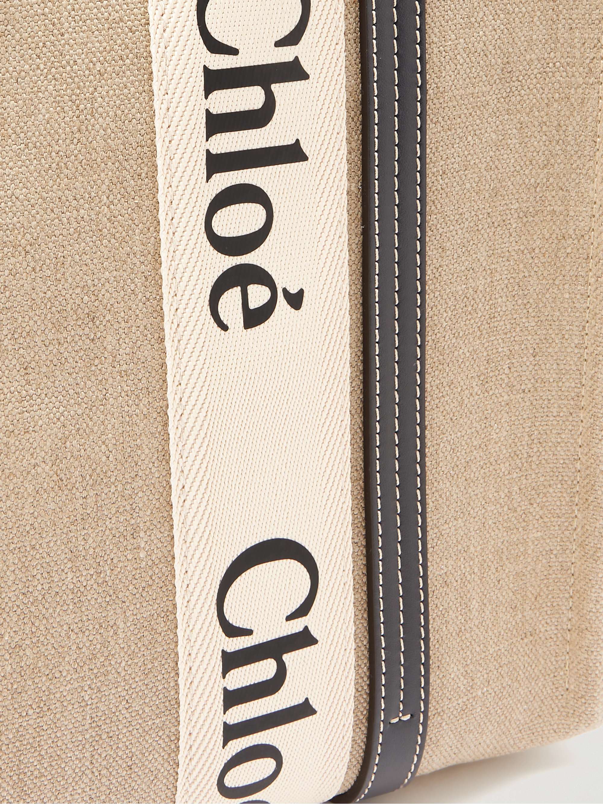 CHLOÉ + NET SUSTAIN Woody medium leather-trimmed linen tote