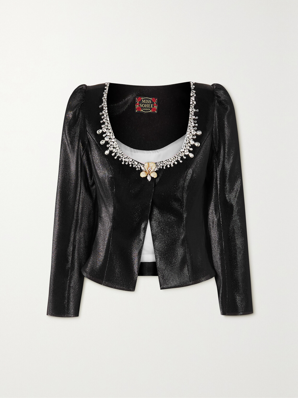 Miss Sohee + The Vanguard Cropped Embellished Stretch-lamé Jacket - Black