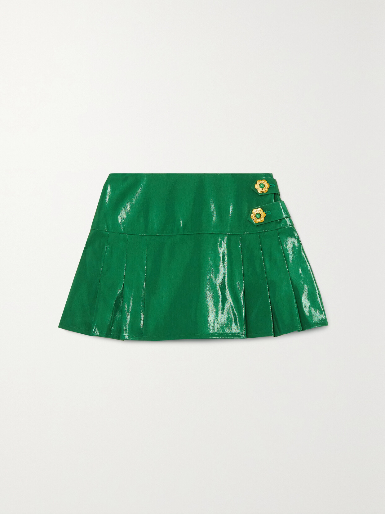 Miss Sohee - + The Vanguard Embellished Pleated Metallic Silk Mini Skirt - Green