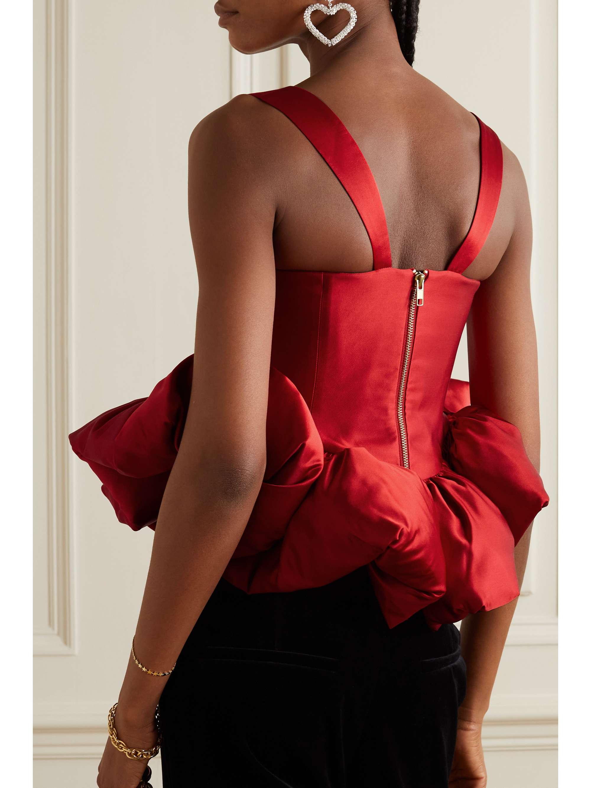 MISS SOHEE + The Vanguard duchesse silk-blend satin peplum top
